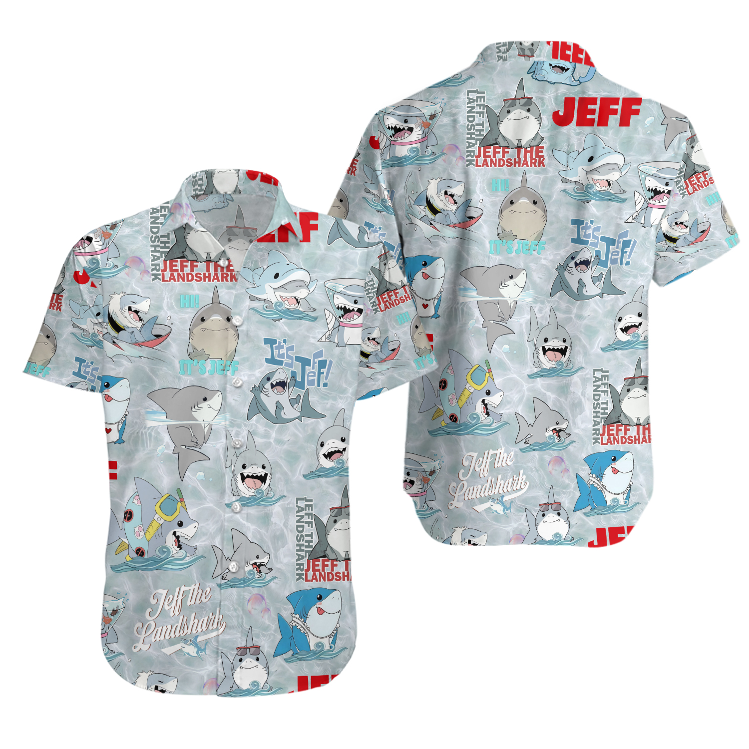 Jeff The Landshark Hawaiian Shirt, Shark Lover Short, Cartoon Hawaiian Shirt, Summer Beachwear, Vacation Outfit, Quirky Gift for Him
