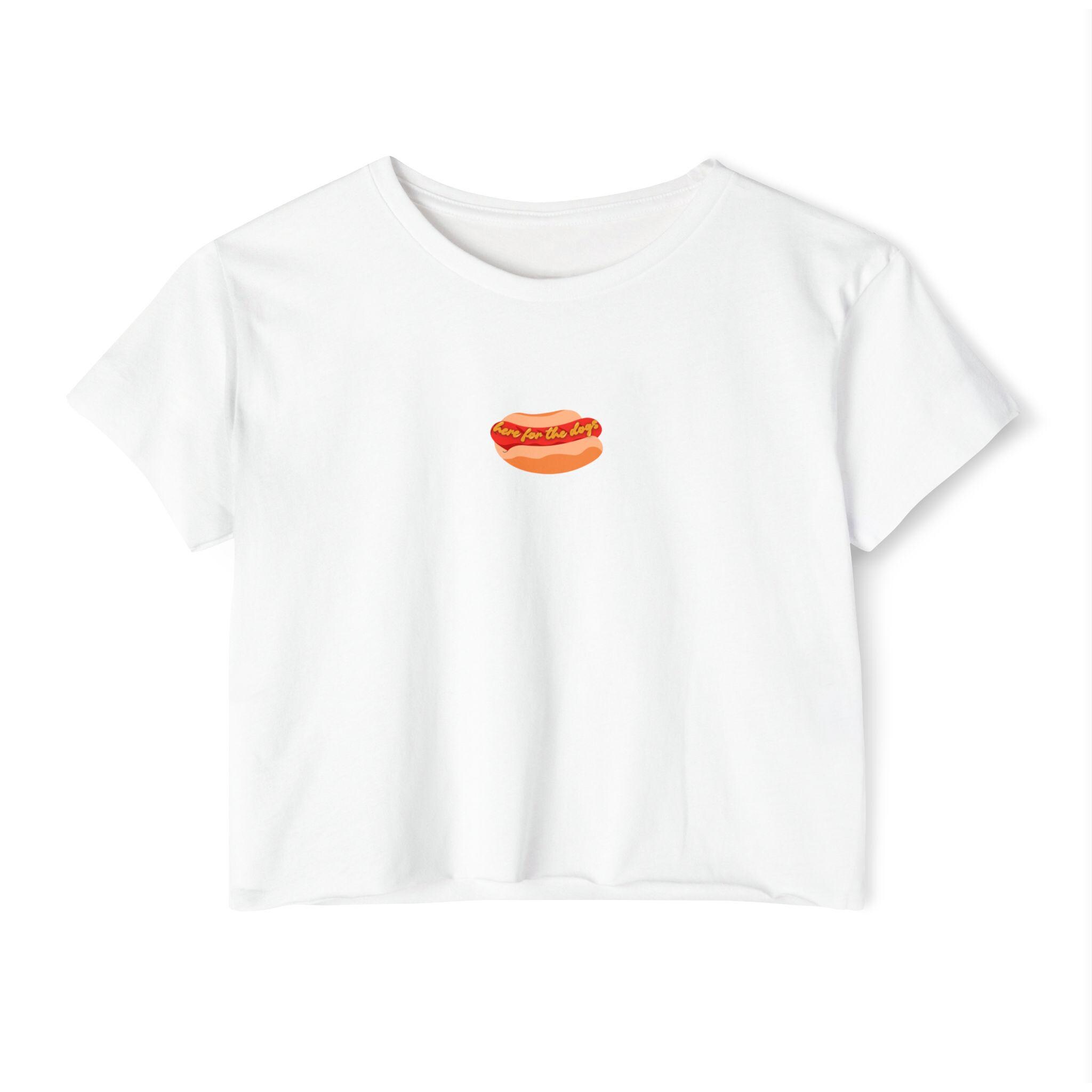 Here For The Dogs Hot Dog Crop Top - Trendy Women's Tee for Food Lovers and Summer Events