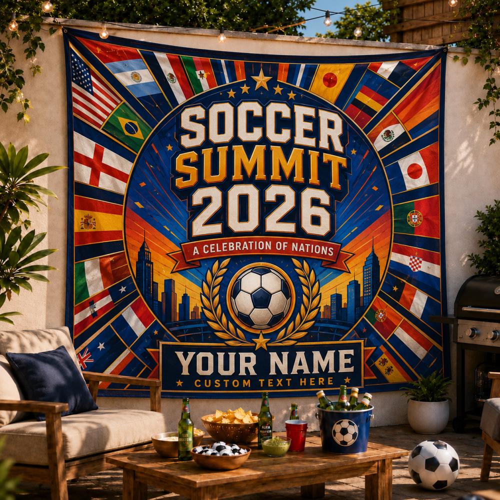 2026 Soccer Summit Party Backdrop Football Tournament Wall Tapestry Planet Cup Sports Banner Decor Sign