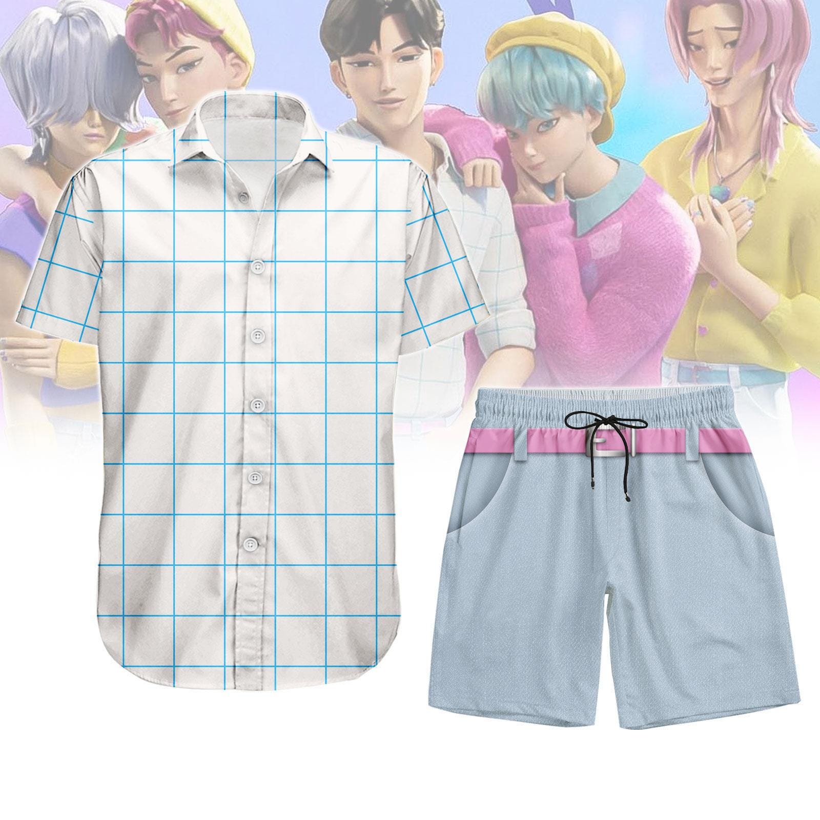 Jinu Saja Boys Costume Button Shirt, Men Shorts, Jinu Saja Hawaiian Shirt, Jinu Cosplay Shirt, Kpop Demon Hunters Shirt,Saja Boys Shirt