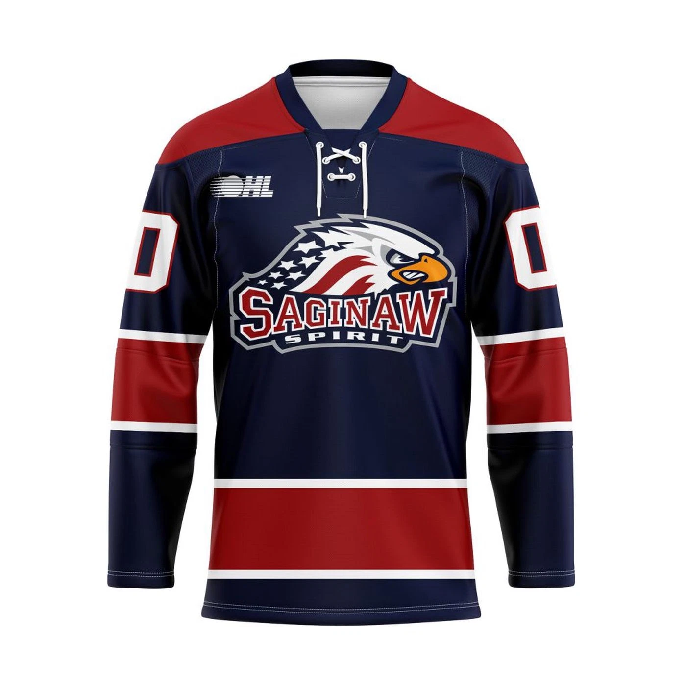 Saginaw Spirit Personalized Blue Lace Hockey Shirt