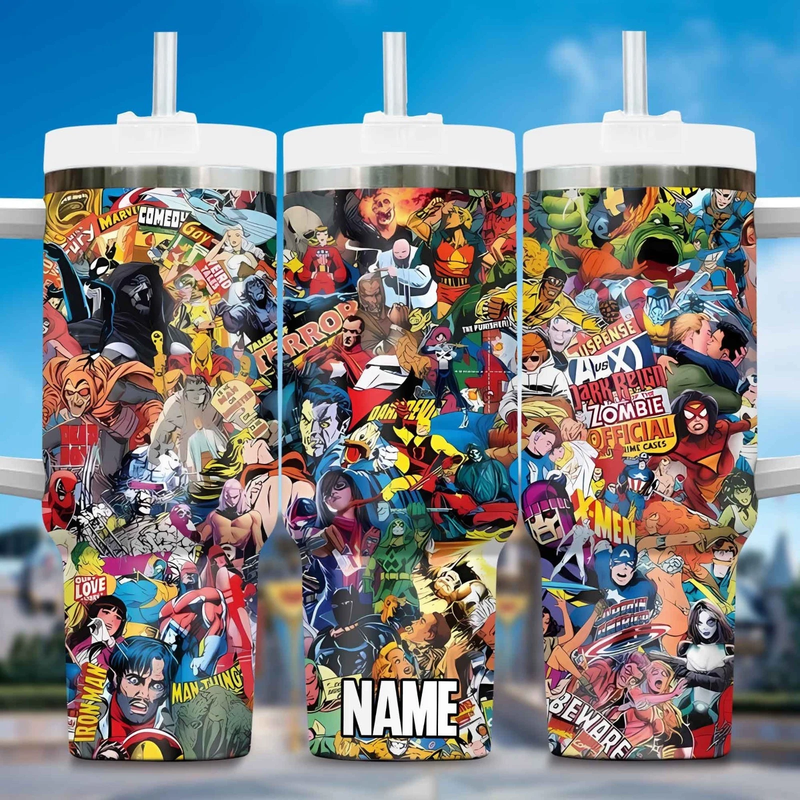 Custom Retro Comic Hero Movie Tumbler 40oz Handle Travel Mug