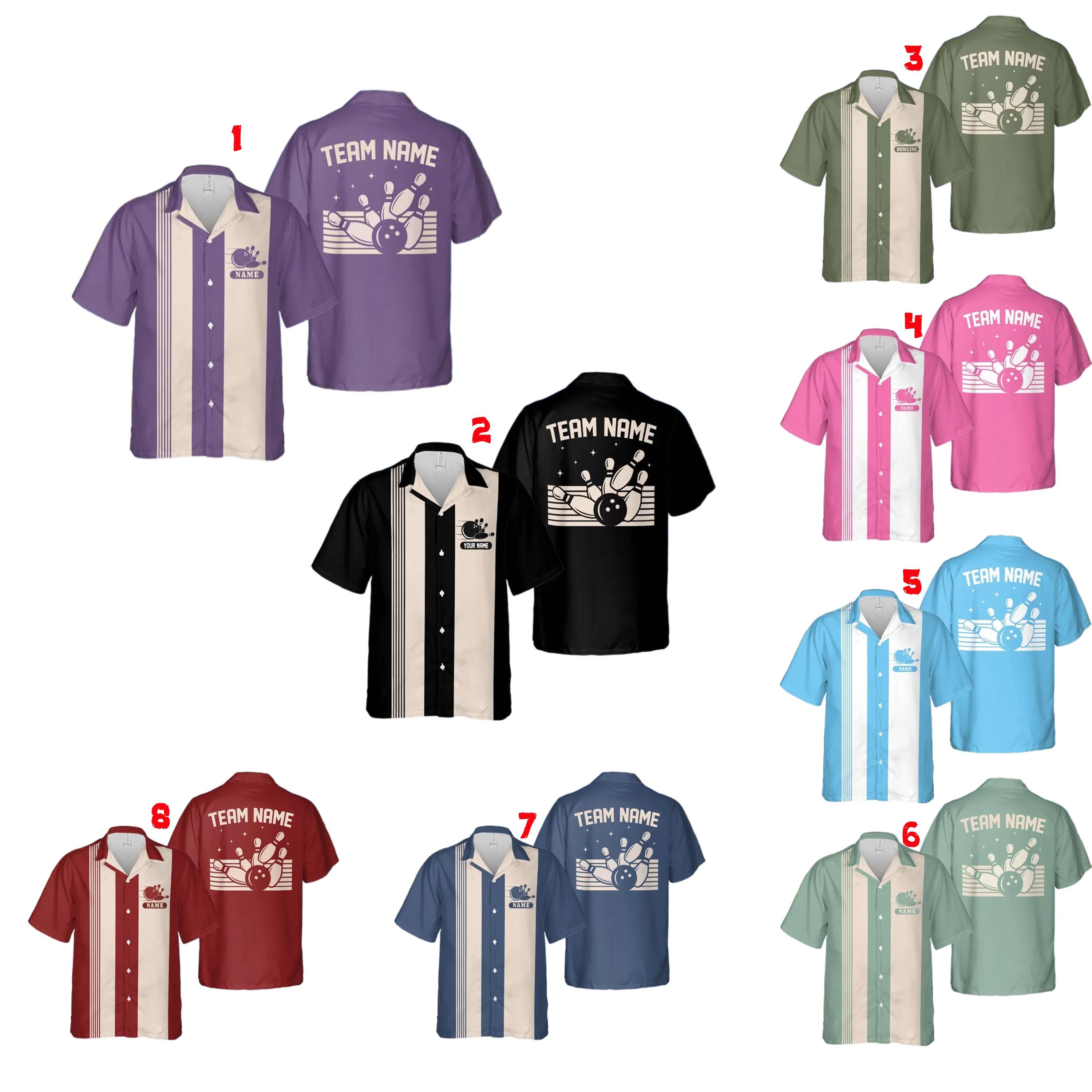 Personalized Retro Bowling Hawaiian Shirt, Custom Name Button Down Shirt, Matching Bowling Team Shirt, Bowling Lover Gift, Bowler Shirts