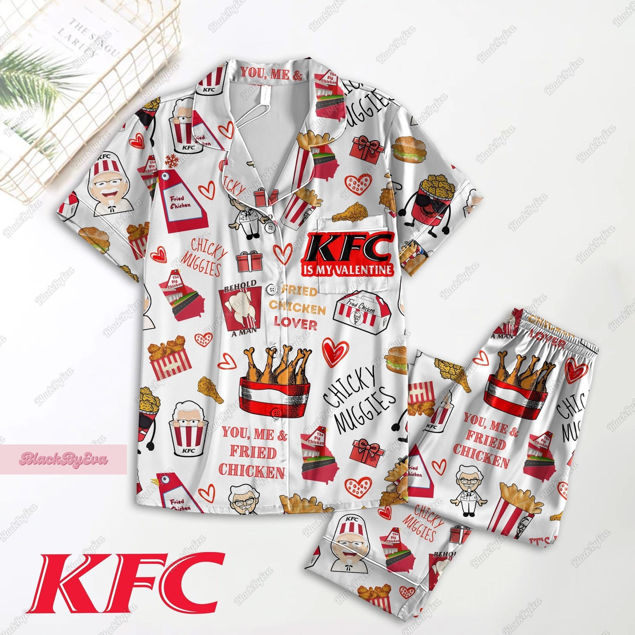 Kfc Pajamas Set, Kfc Chicken Shirt, Fast Food Holiday Pajamas, Kfc Women Pajamas, Fried Chicken Bridesmaid Pajamas