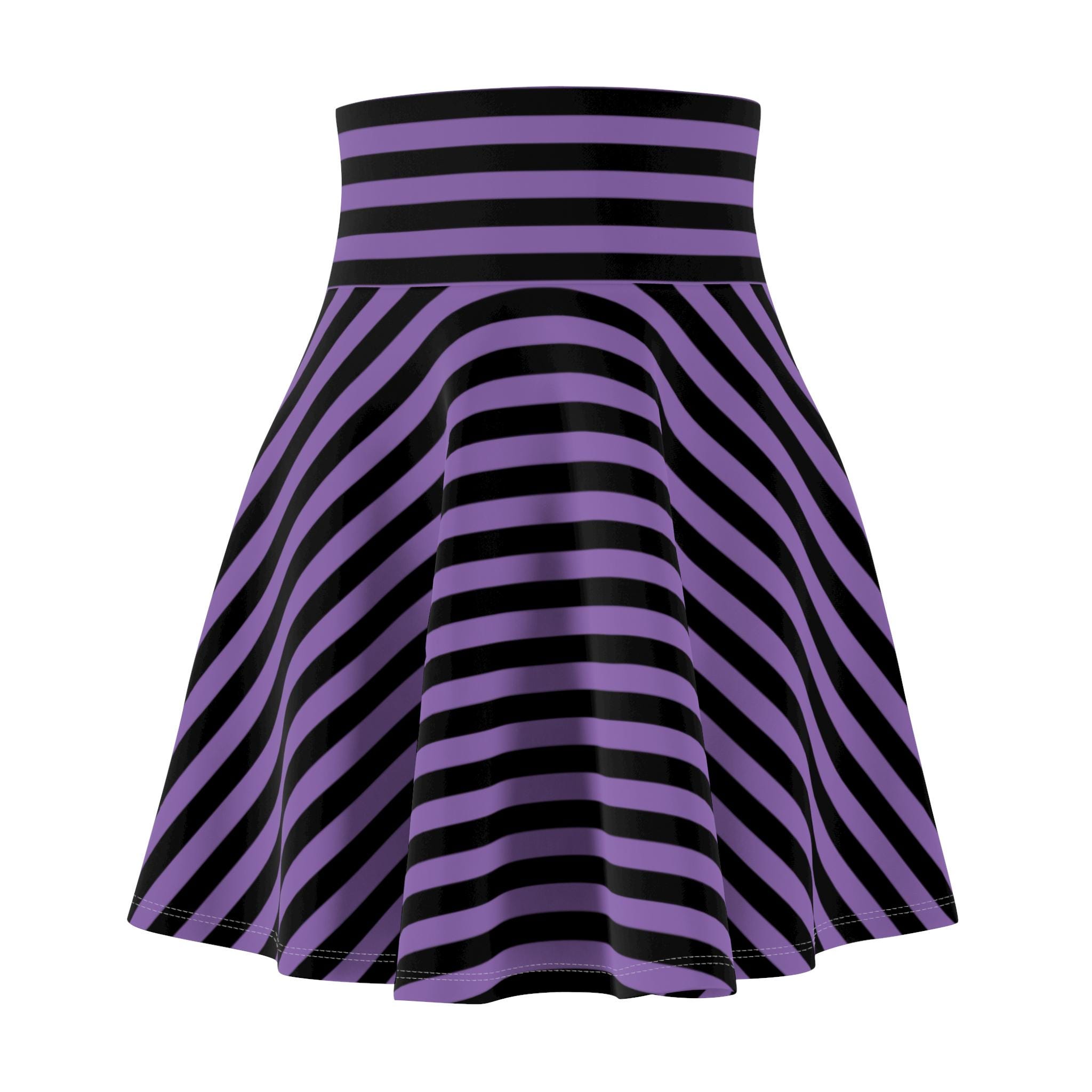 Halloween Black and Purple Striped Skater Skirt, Stylish Dance Skirt