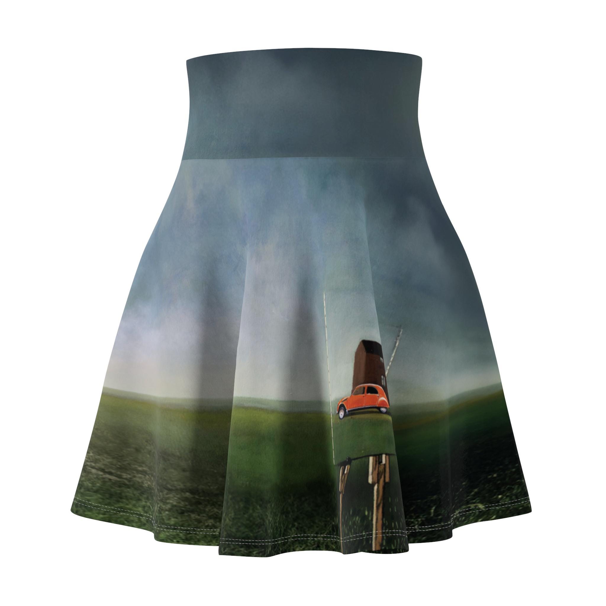Magritte Tribute Skater Skirt - Surrealist Art Printed Women's Skirt, A-Line Circle Skirt, Casual Art Lover Clothing, Unique Gift for