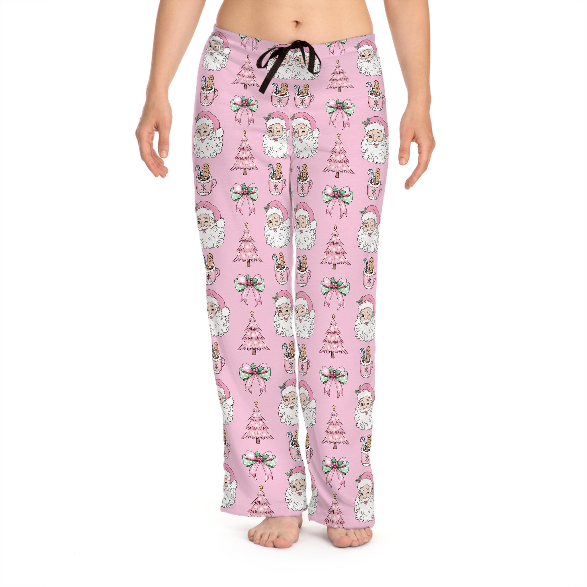 Pink Christmas Women's Pajama Pants, Coquette Santa Claus Lounge Pants, Holiday Loungewear for Her