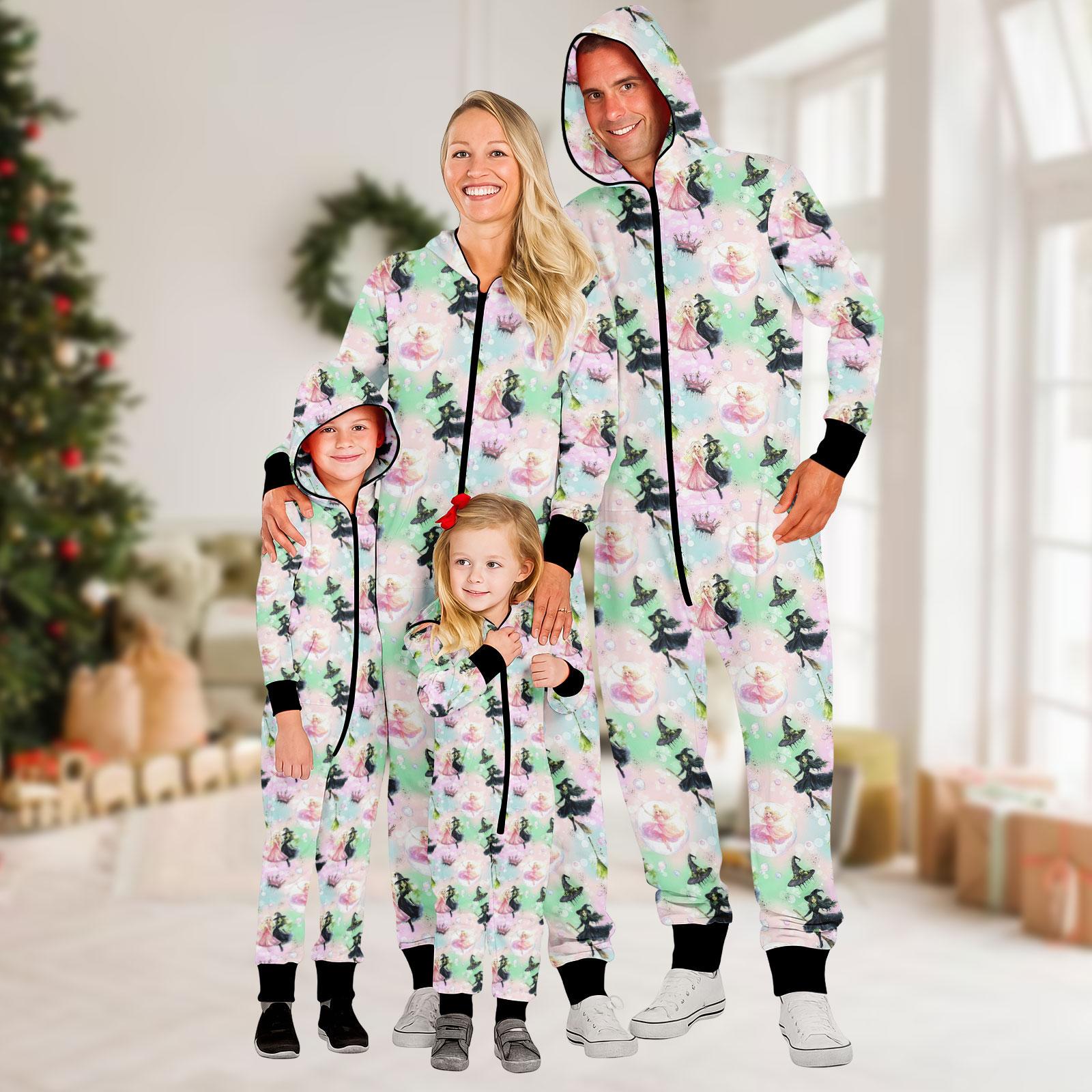 Witchy Family Jumpsuit, Magic Wiz Onesie Pajamas, Wizard Fleece Jumpsuit, Princess One-piece Pajama, Green Pink PJs for Family, Gift Fo