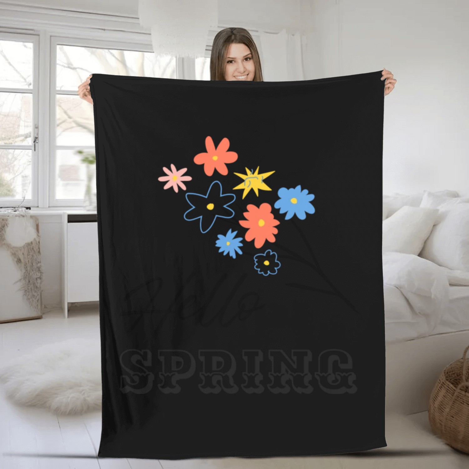 Hello Spring Flower Season Fleece Blankets
