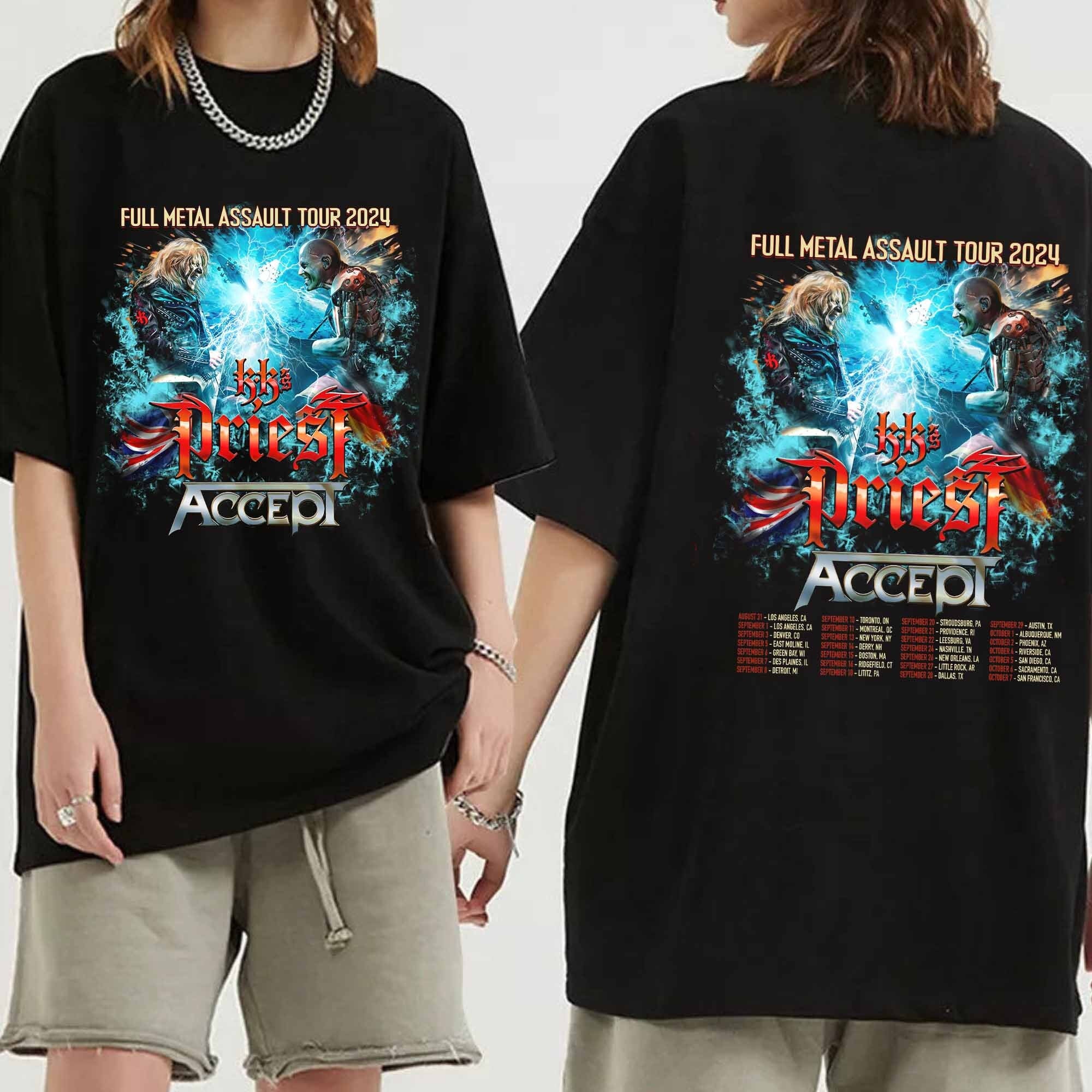 KKs Priest and Accept - 2024 Full Metal Assault Tour Shirt, KKs Priest Band Fan Shirt, KKs Priest 2024 Tour Shirt, Accept 2024 Shirt