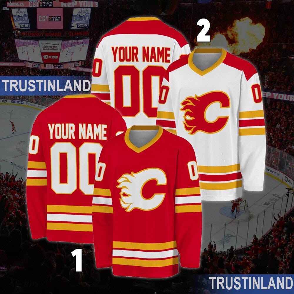 Personalized Calgary Flames Hockey Jersey, Jersey For Men With Your Team Name, Fan Hockey Jersey