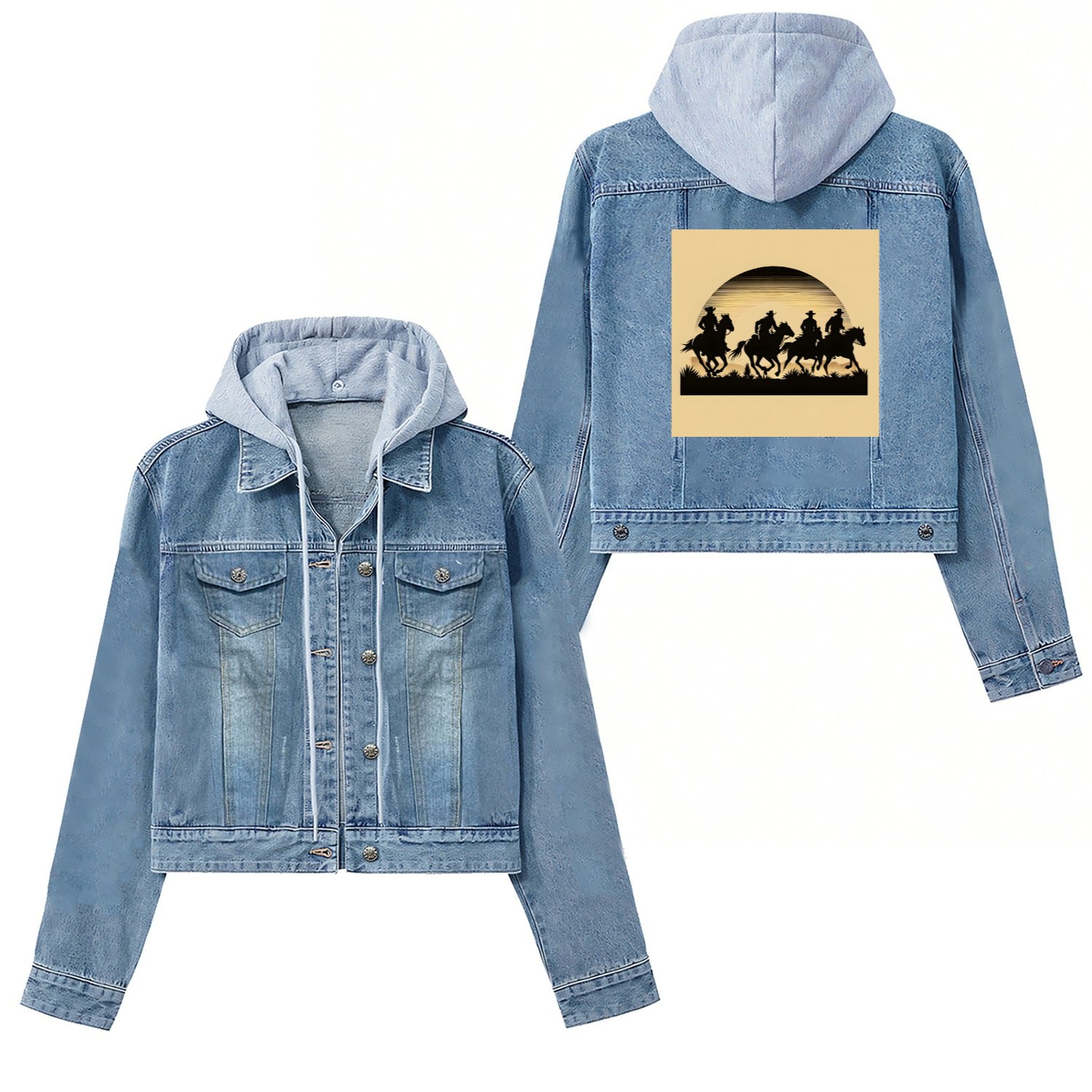 Western Sunset Silhouette Women's Denim Jackets