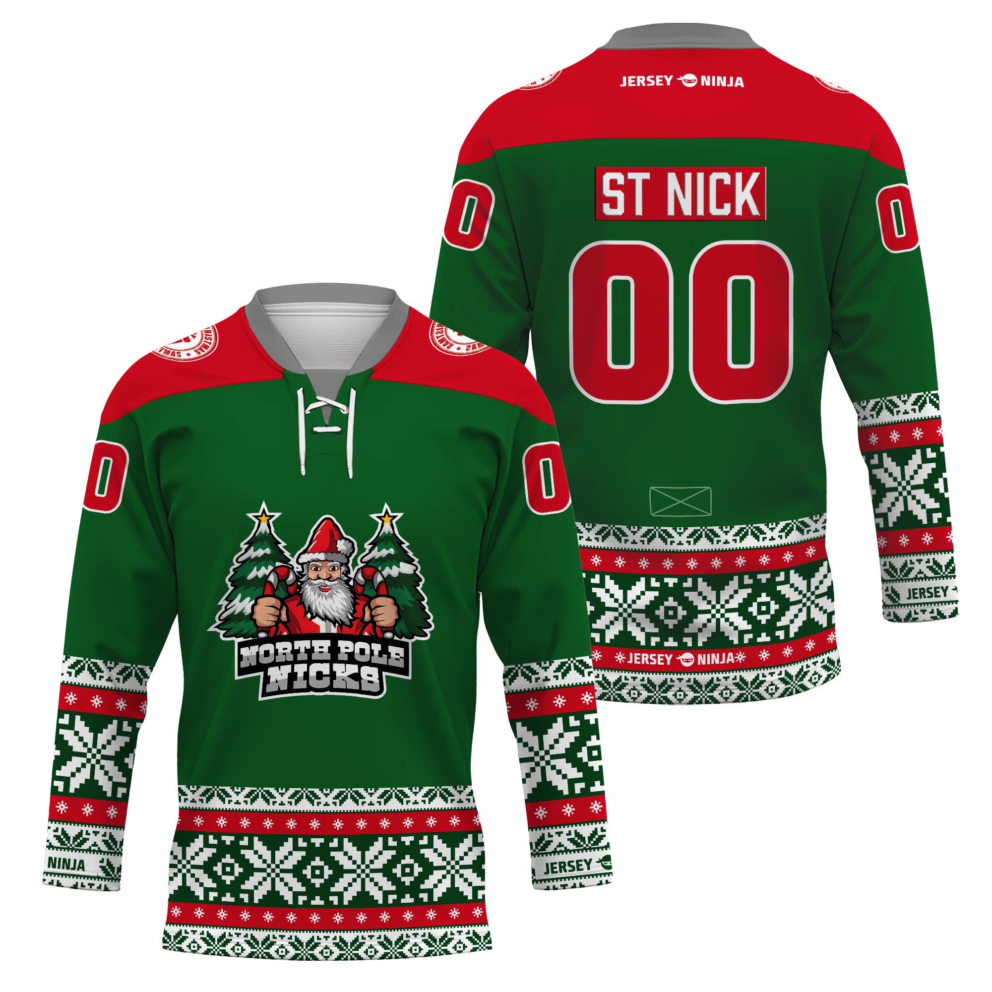 Christmas North Pole Nicks Green Holiday Hockey Jersey