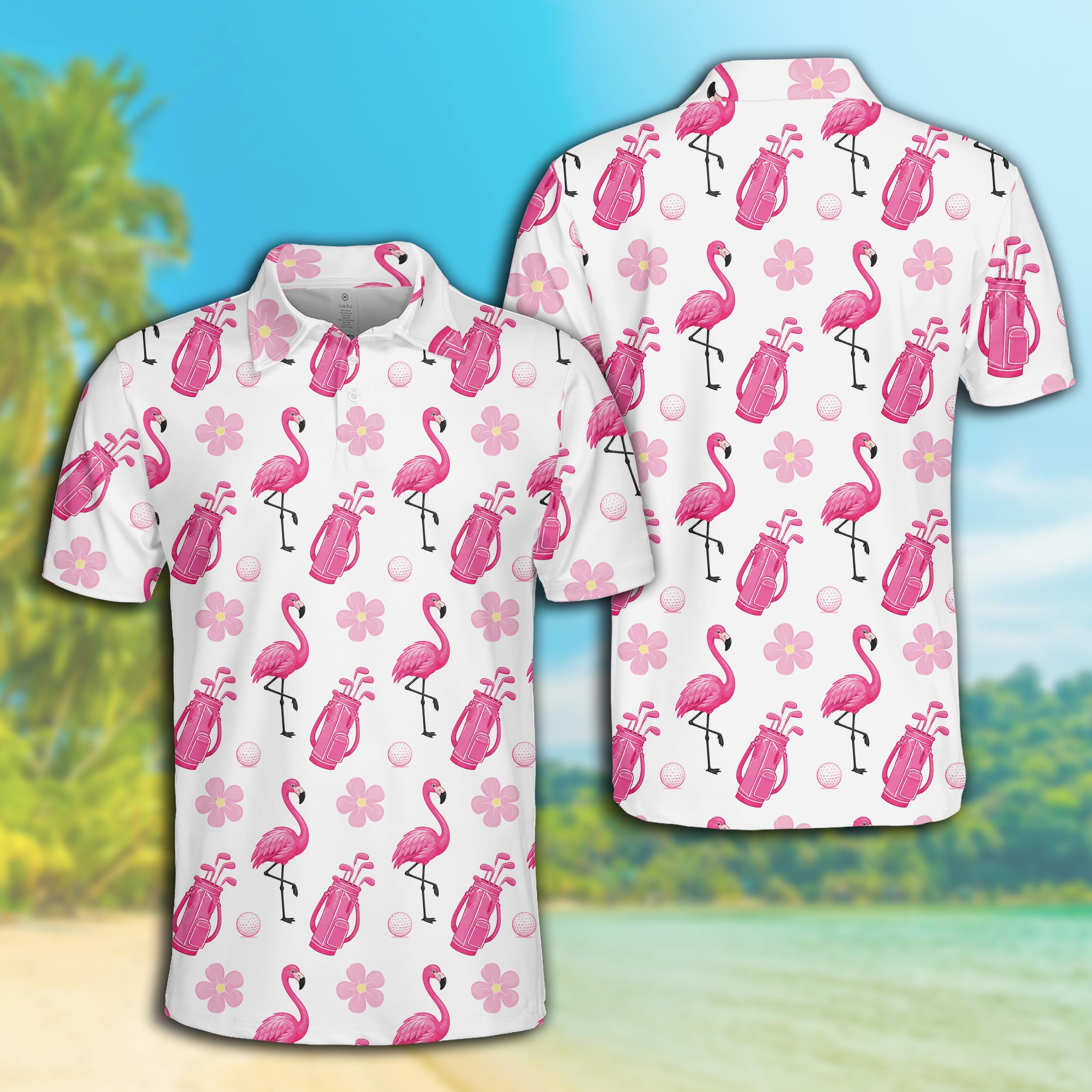 Pink Flamingo Golf Polo Shirt for Women Sleeveless Tropical Floral Aloha Shirt