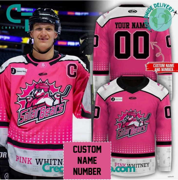 Personalized Solar Bears Pink Whitney 2025 Personalized Hockey Jersey