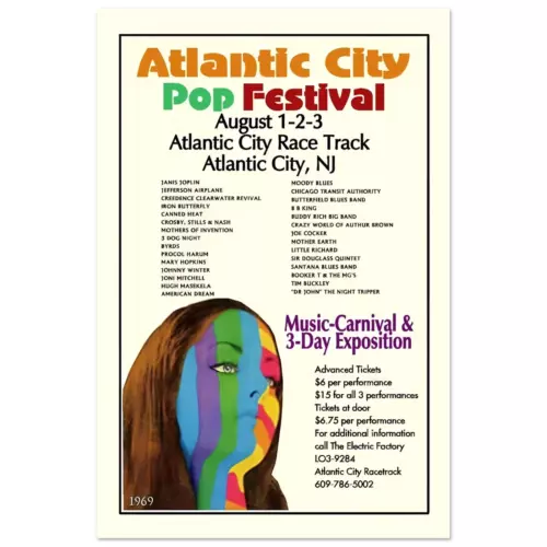 Atlantic City Pop Festival Concert Tour Poster 1969 Reprinted