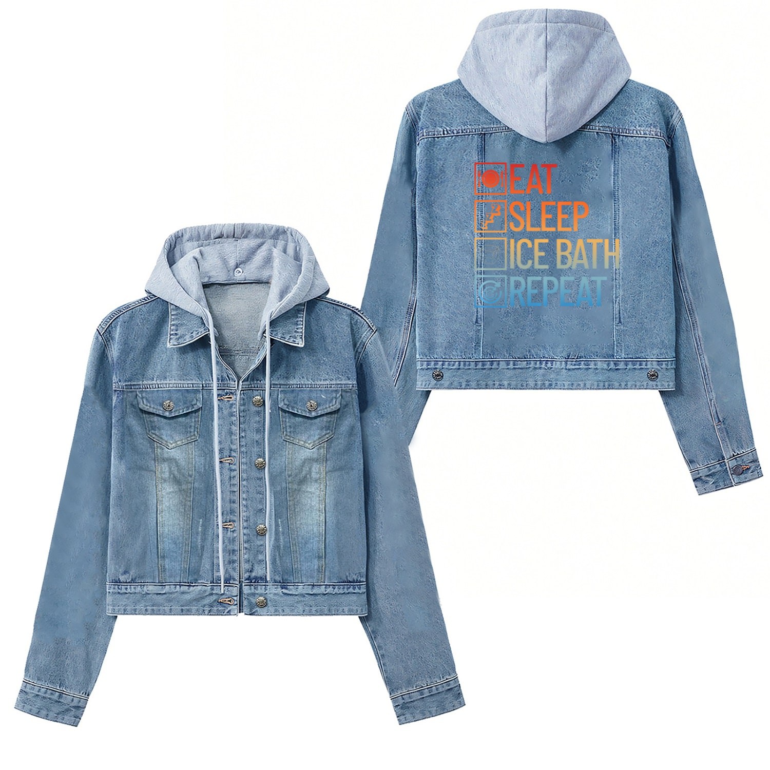 Eat Sleep Ice Bath Repeat Cold Therapy Cryotherapy Women's Denim Jackets