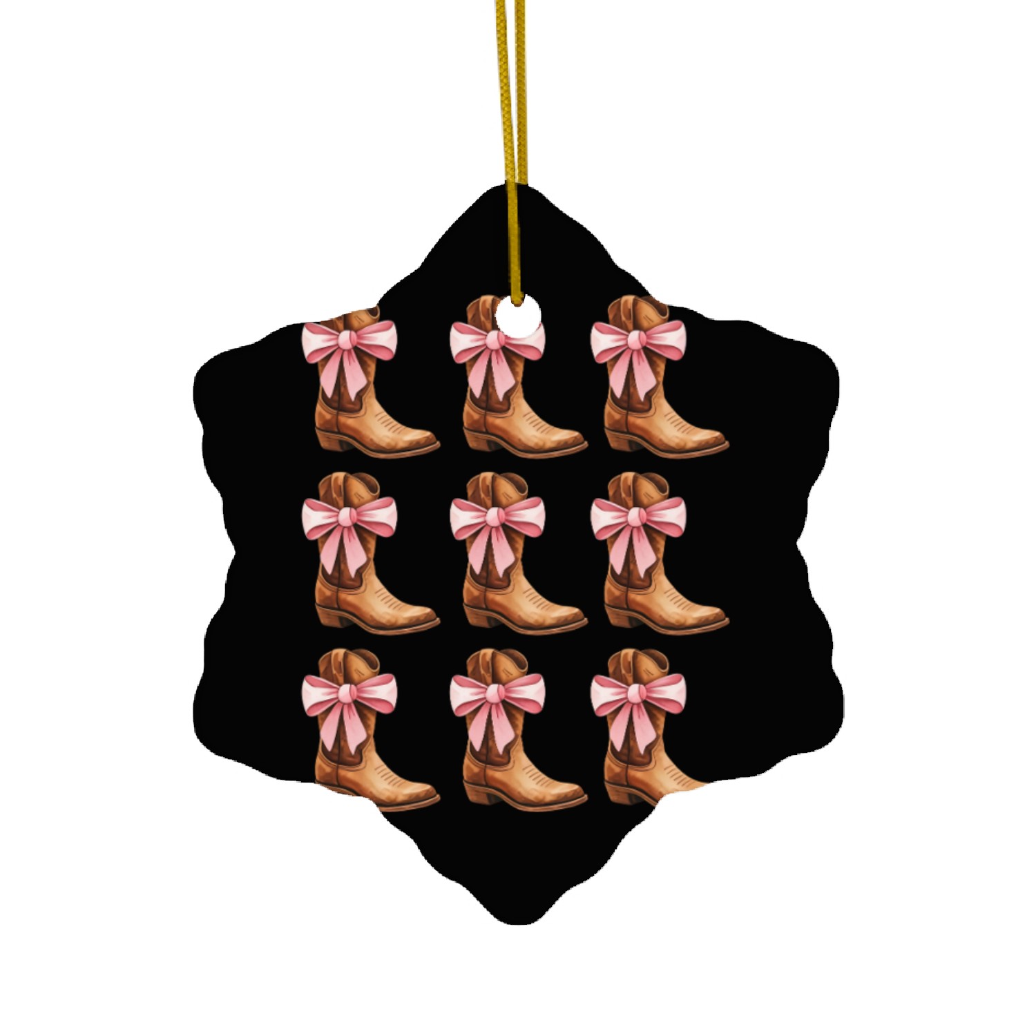 Cowgirl Boots and Pink Bows Rodeo Ceramic Ornaments