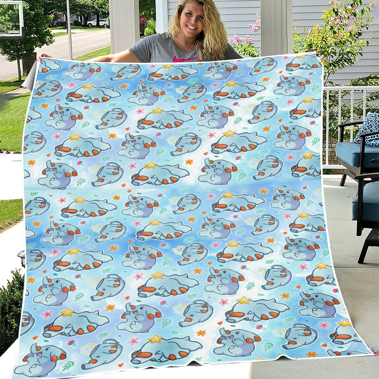 Phanpy Cute Fleece Blanket, Ground Type Unique Blanket, Anime Blanket Dragonite, Gifts