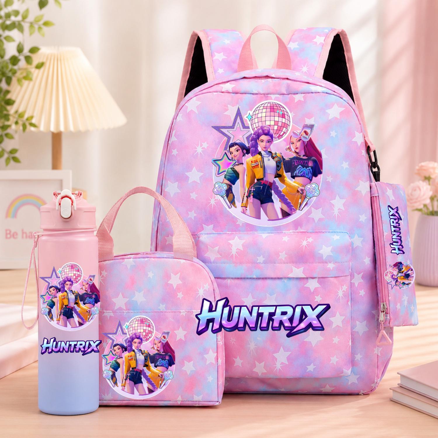 4PC K-Pop Demon Hunters Backpack Set School Bag, Lunch Bag, Water Bottle & Pencil Case
