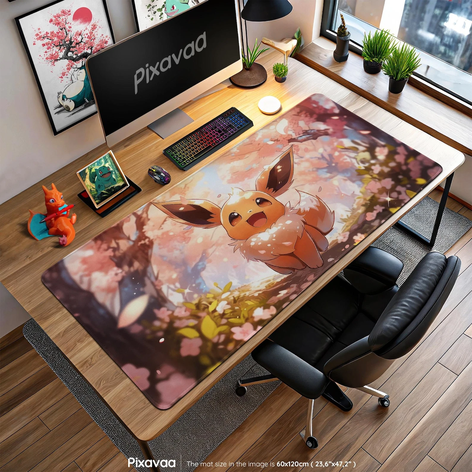 Eevee Cherry Blossom Mouse Pad - Spring Forest Poket mons Desk Mat Gaming