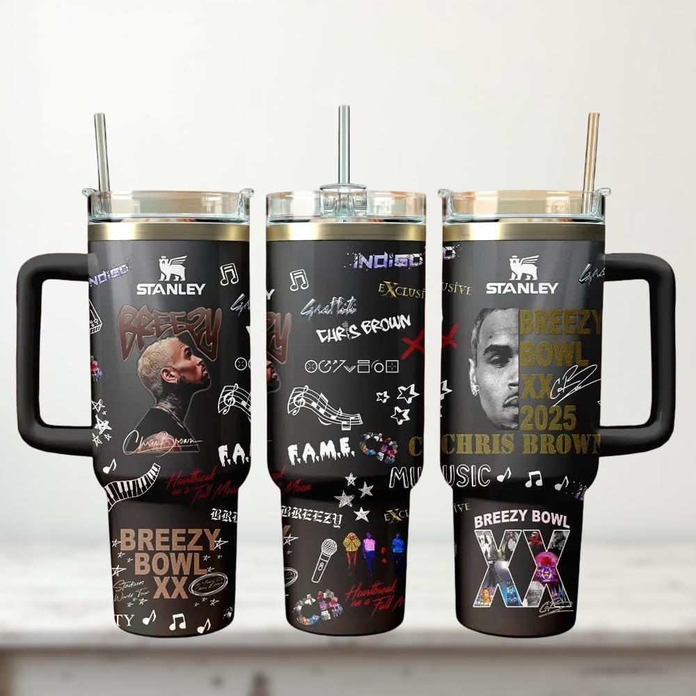 Chris Brown Tour 2025 Tumbler, Breezy Bowl XX 2025 Cup, Tour Album Collage Mug