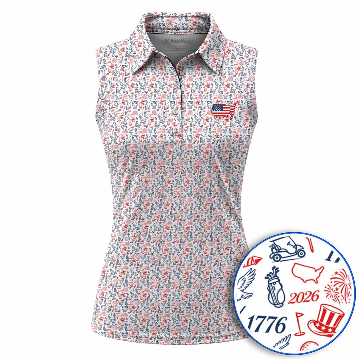Women’s Sleeveless Polo Shirt USA 250th Anniversary Golf Polo American Flag Independence Day Golf Top