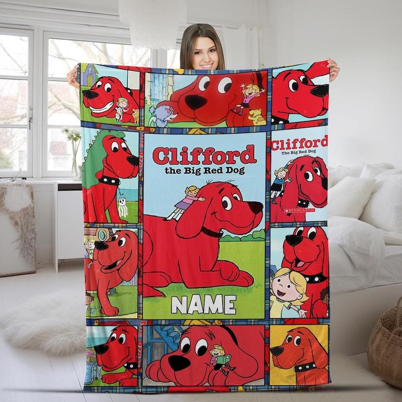 Kids Personalized Clifford The Big Red Dog Blanket, Custom Name Clifford Blanket, Clifford Dog Birthday Gift