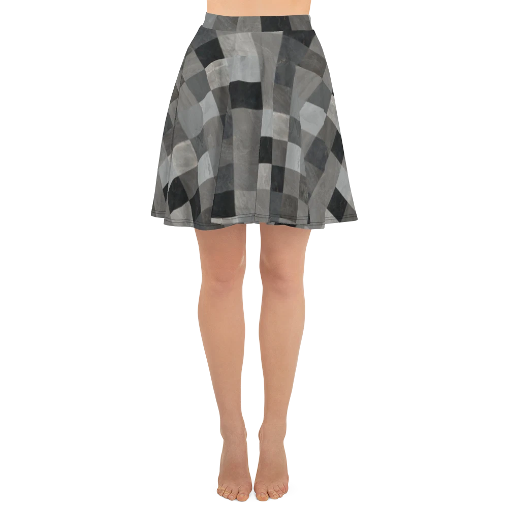 Marbled Checkerboard Patchwork Skater Skirt, Gift for Her