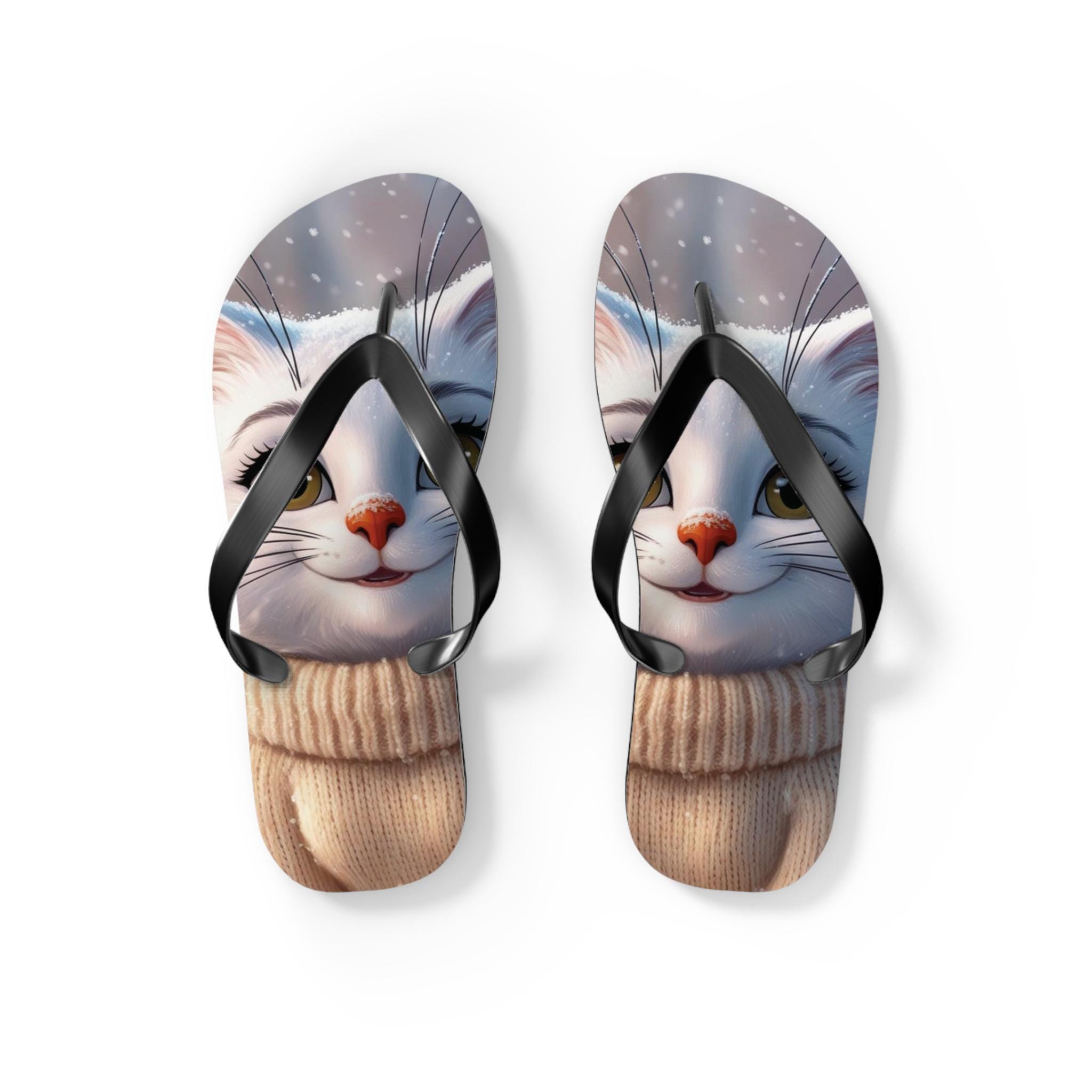Whimsical Cat Flip Flops, Fun Summer Sandals, Cute Animal Footwear, Beach Accessories, Vacation Essentials