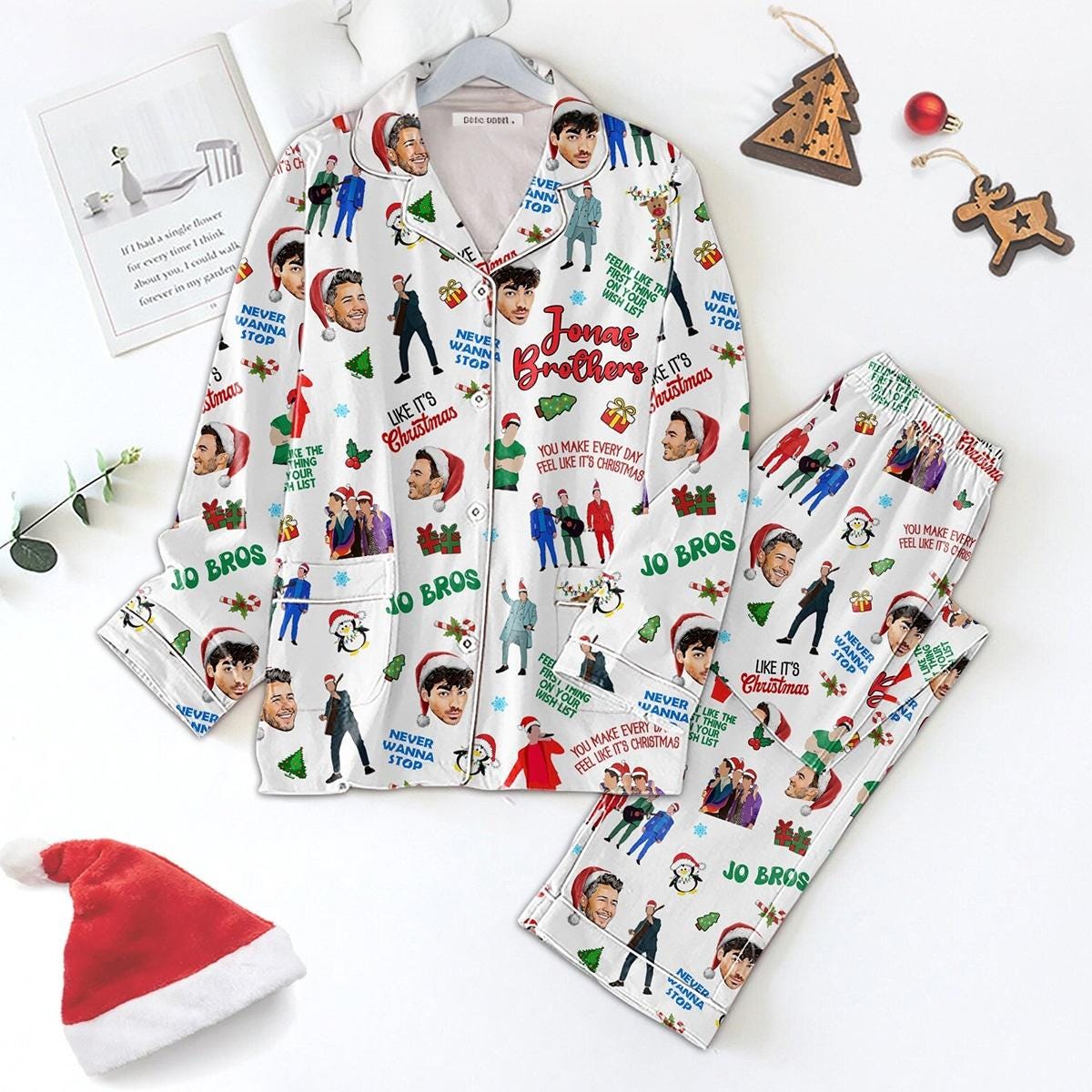 Jonas Brothers Pajamas Set, Jonas Brothers Tour 2024 Shirt, Jonas Music Band Holiday Pajamas, Five Album One Night Tee, Gift For Her