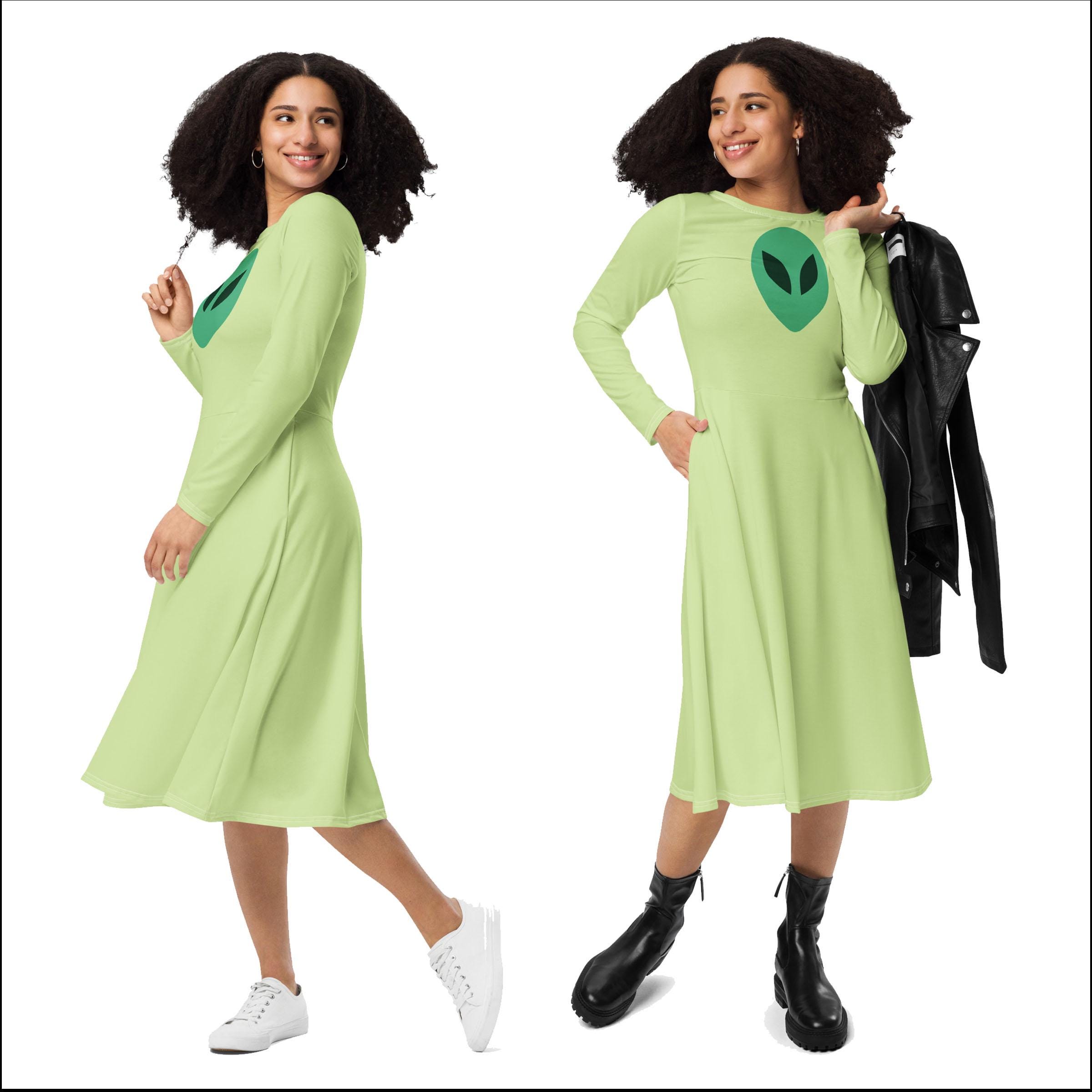 Elio Costume Green Alien Pocket Dress Long Sleeve Knee Length Dance Party Halloween Cosplay Bounding Cartoon Movie Gift