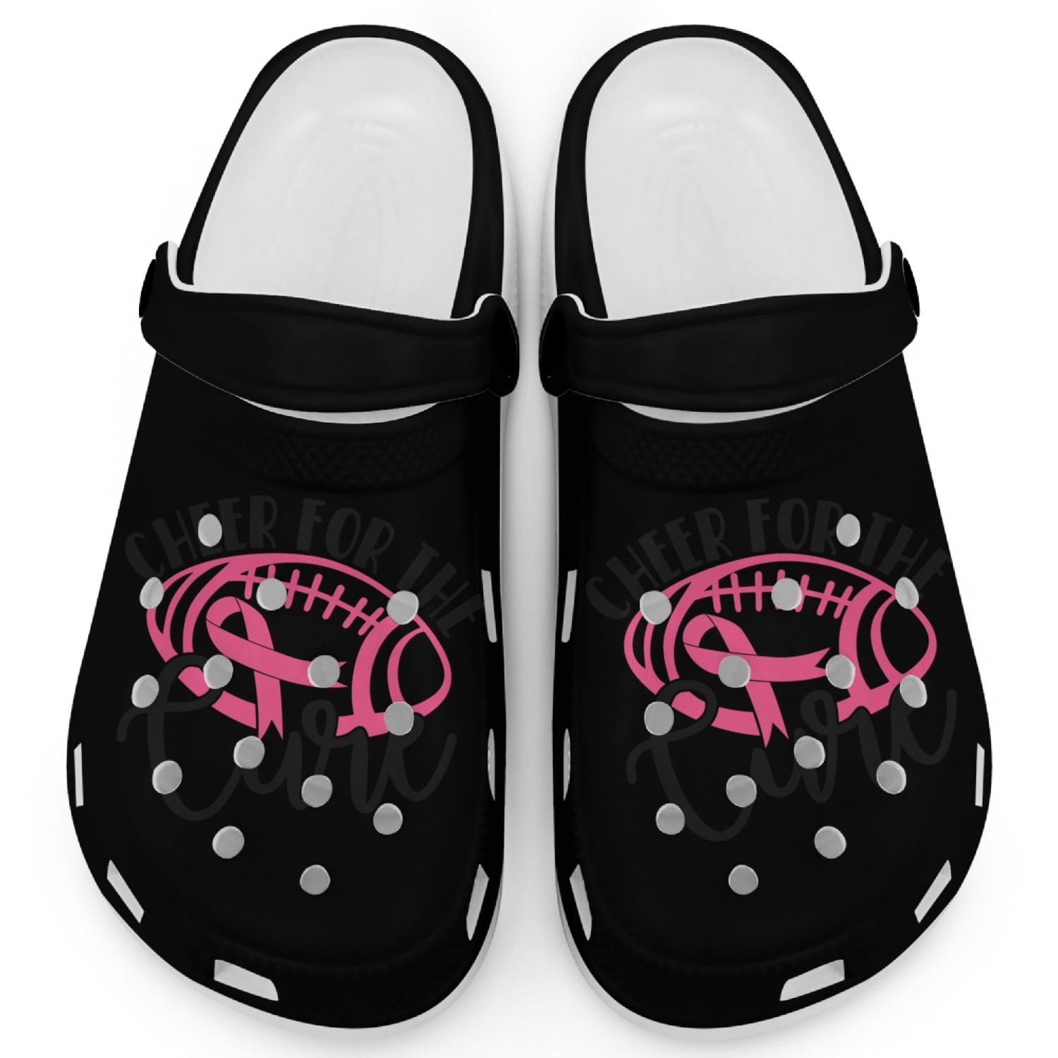 Cheer For The Cure Pink Breast Cancer Awareness Clogs