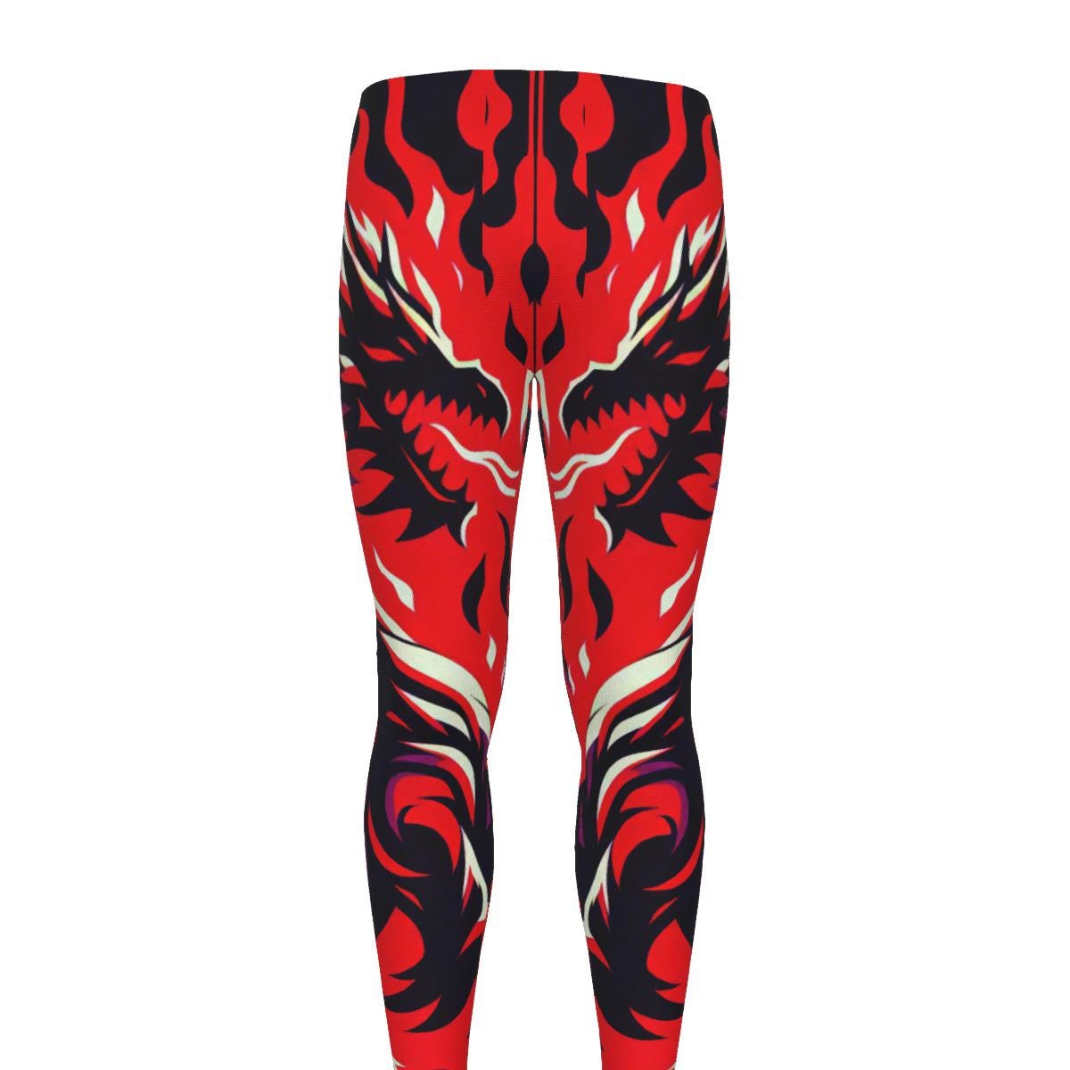 Men's Red Flaming Dragon Athletic Leggings for Running, Training, and Fitness