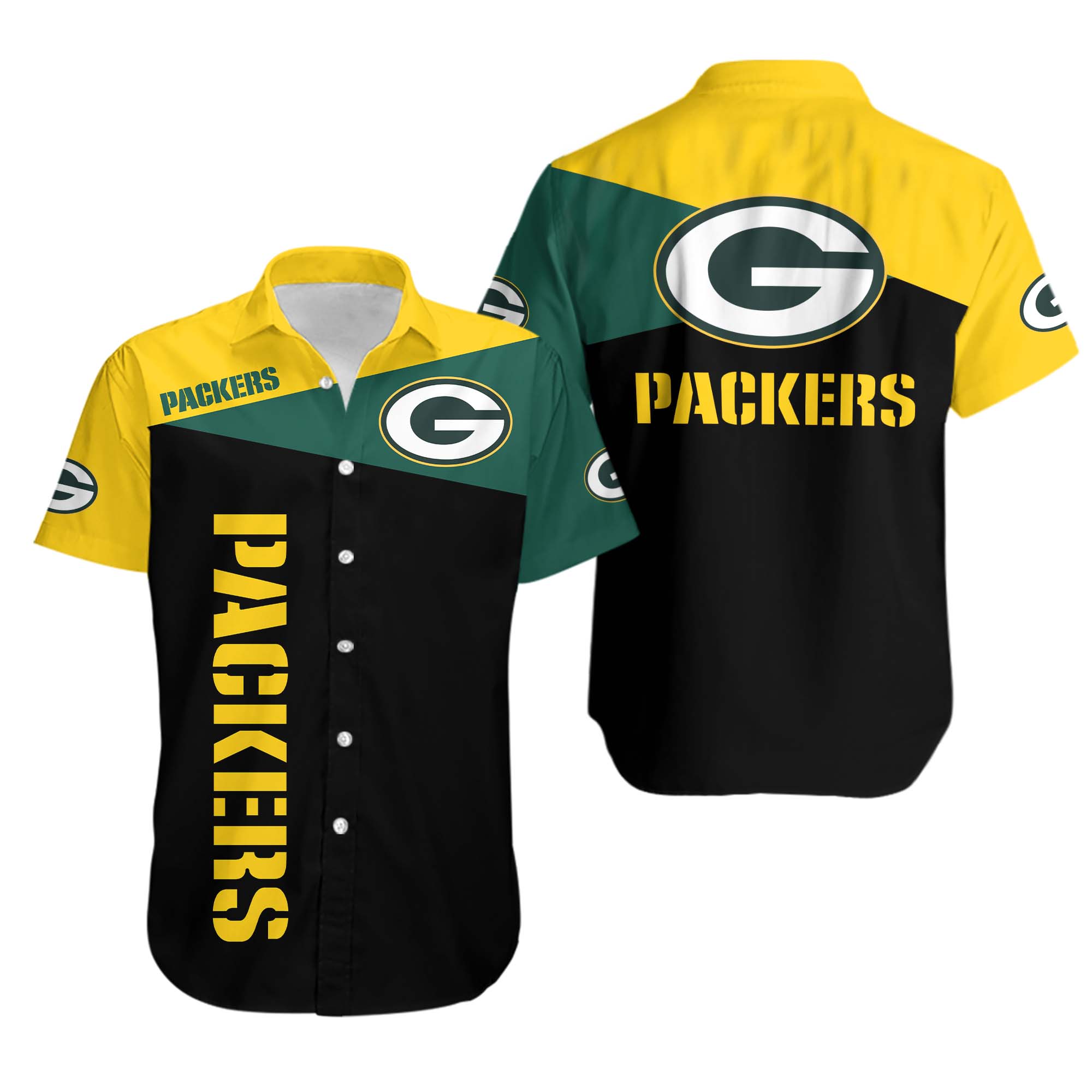 Green Bay Team Packerss Hawaiian Shirt, Button Down Full Size