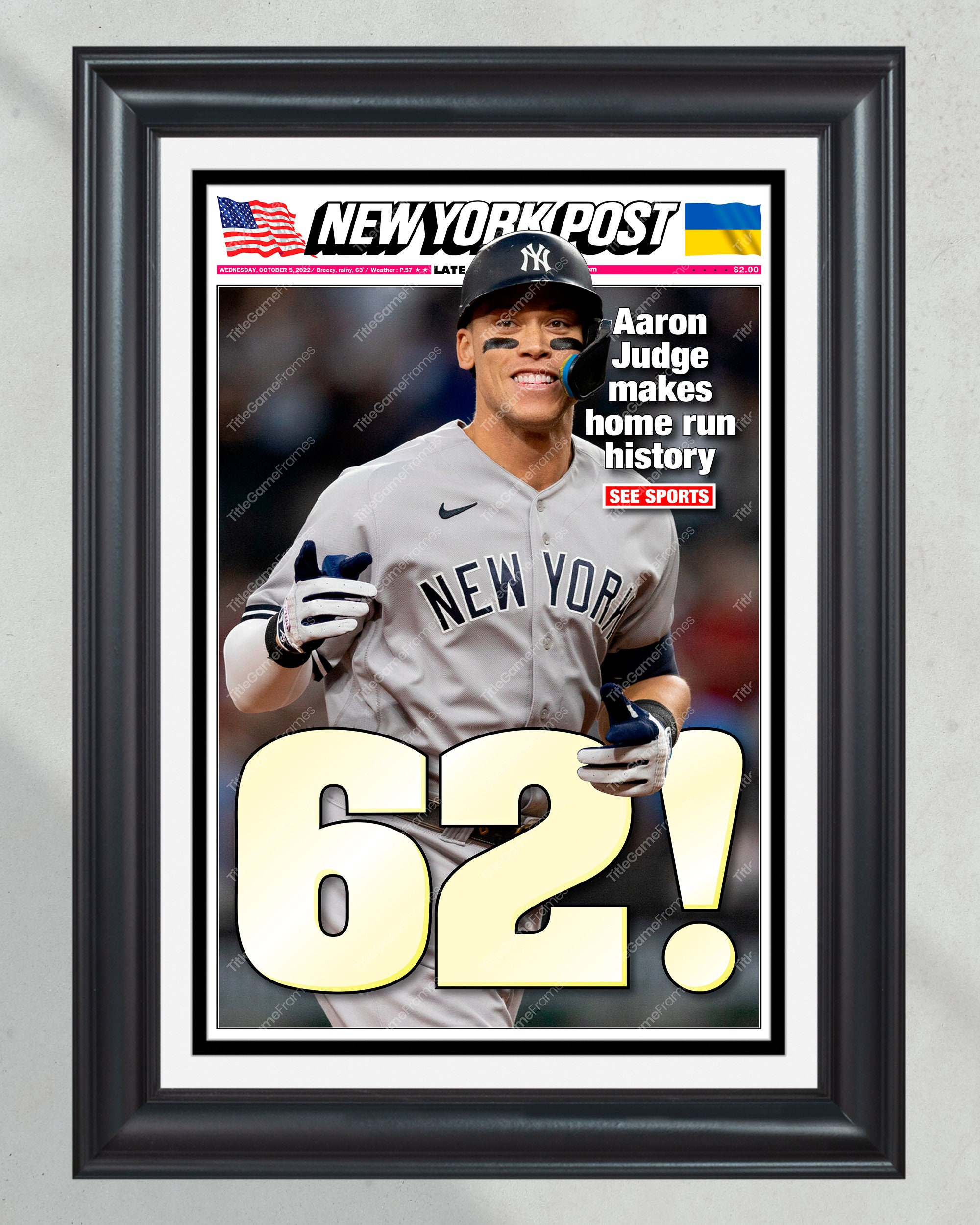 Aaron Judge 62 Record Home Run (NO Framed) Newspaper Style Poster