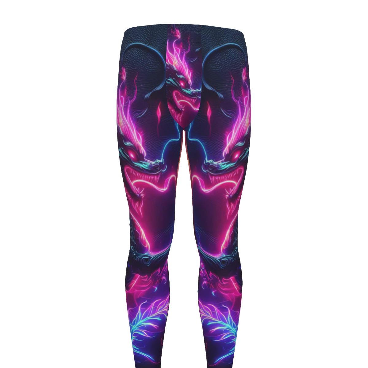 Electric Neon Dragon Men's Leggings for Martial Arts, Fitness, Running, and Training