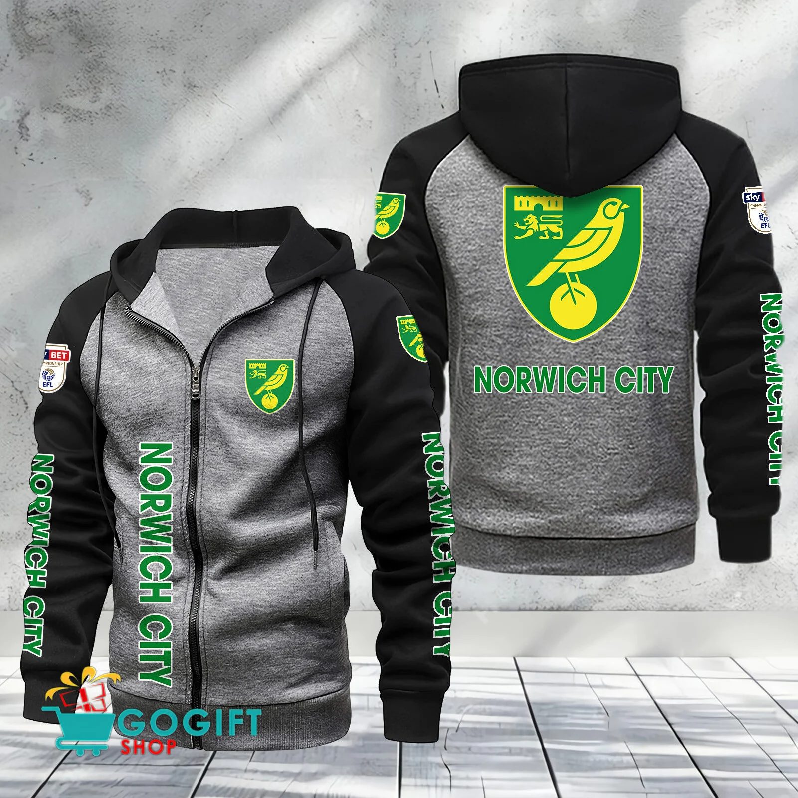Norwich City FC Sporty Style Raglan Zipper Hoodie