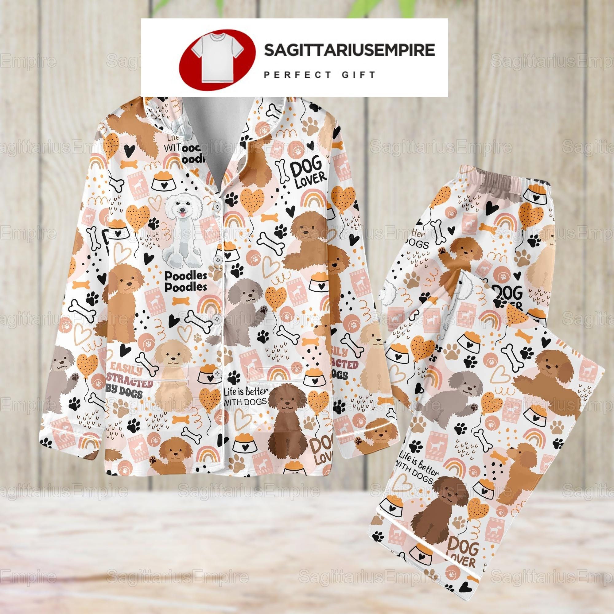 Poodles Pajamas Set, Poodles Lover Pajamas Pants, Dog Mom Pajamas Family