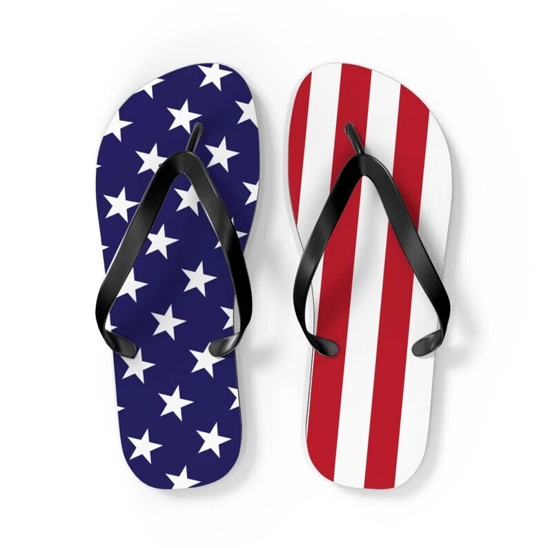 USA Flag Flip Flops, Stars & Stripes Mismatched Patriotic Flip Flops for 4th of July