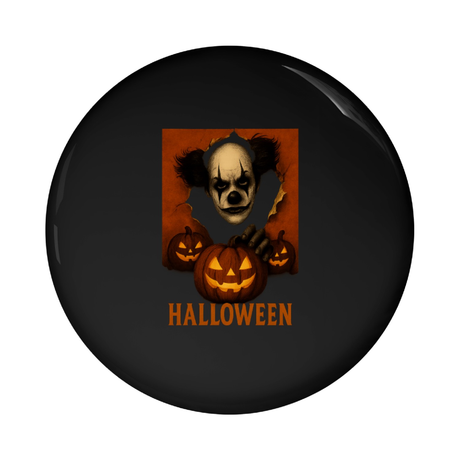 Eerie Clown with Jack-O-Lantern Pumpkins Pin Buttons