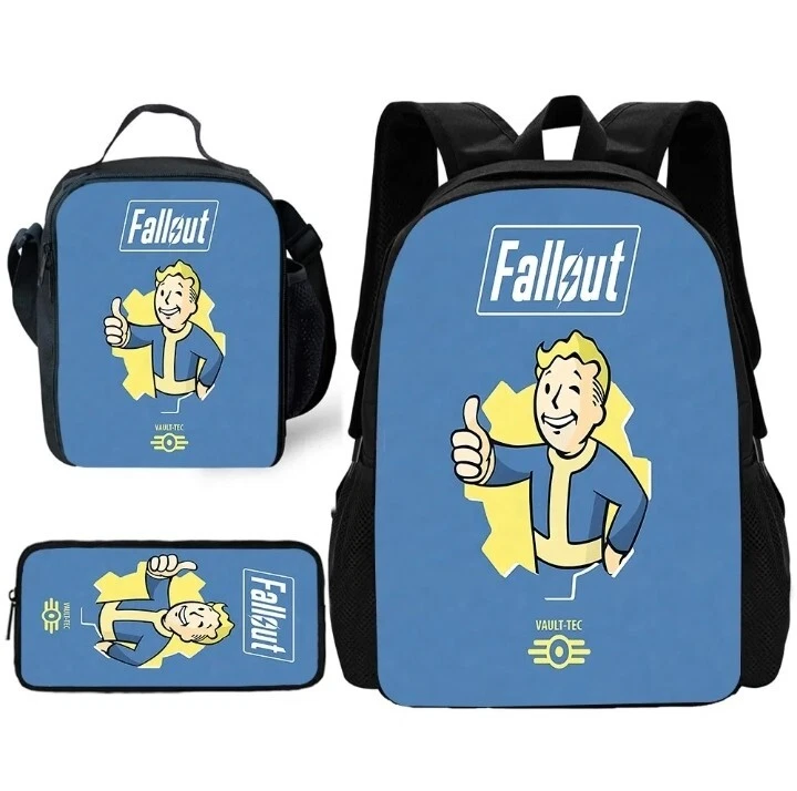 Falllout Vault Boy 3pc Set School Backpack Shoulder Bag & Pencil Case Set