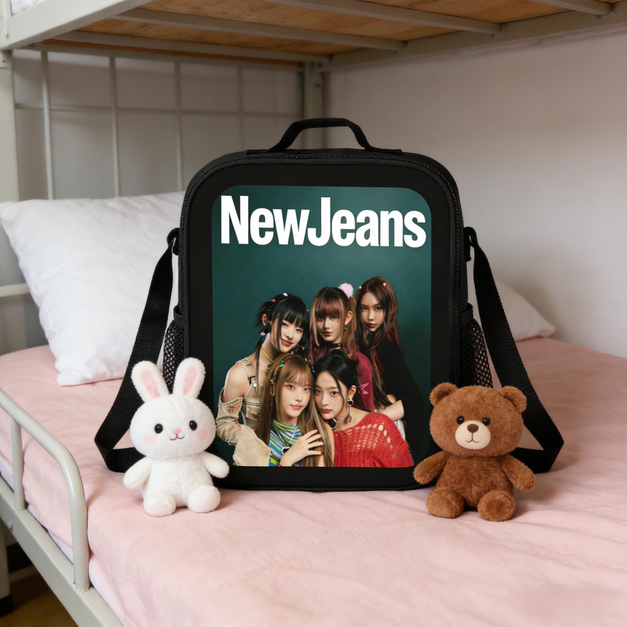 NewJeans Insulated Lunch Bag, Kpop Girl Group Green Background Tote, Bunnies Fan Gift
