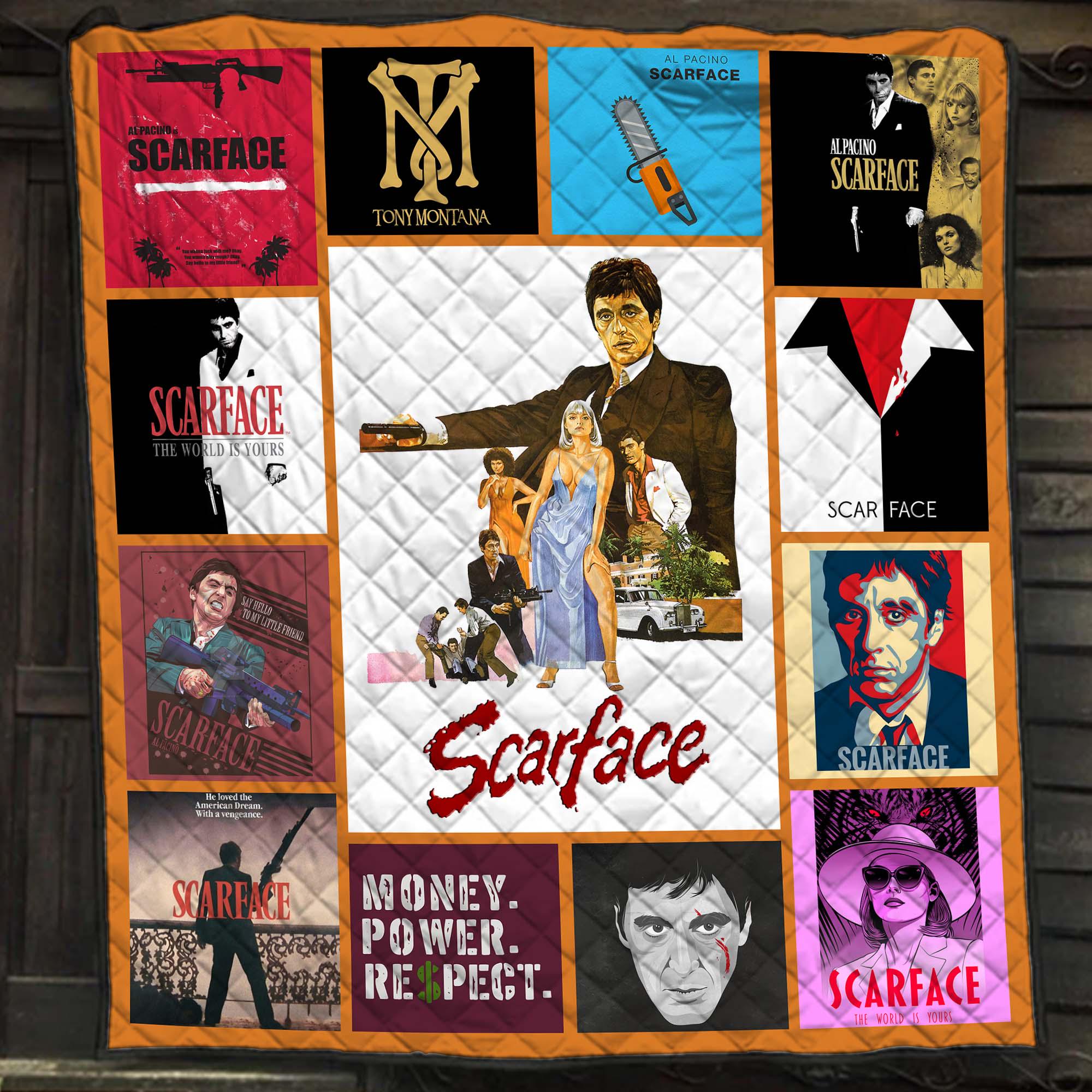 Scarface Movie Collage Blanket, Tony Montana Gangster Quilt, Mafia Film Blanket