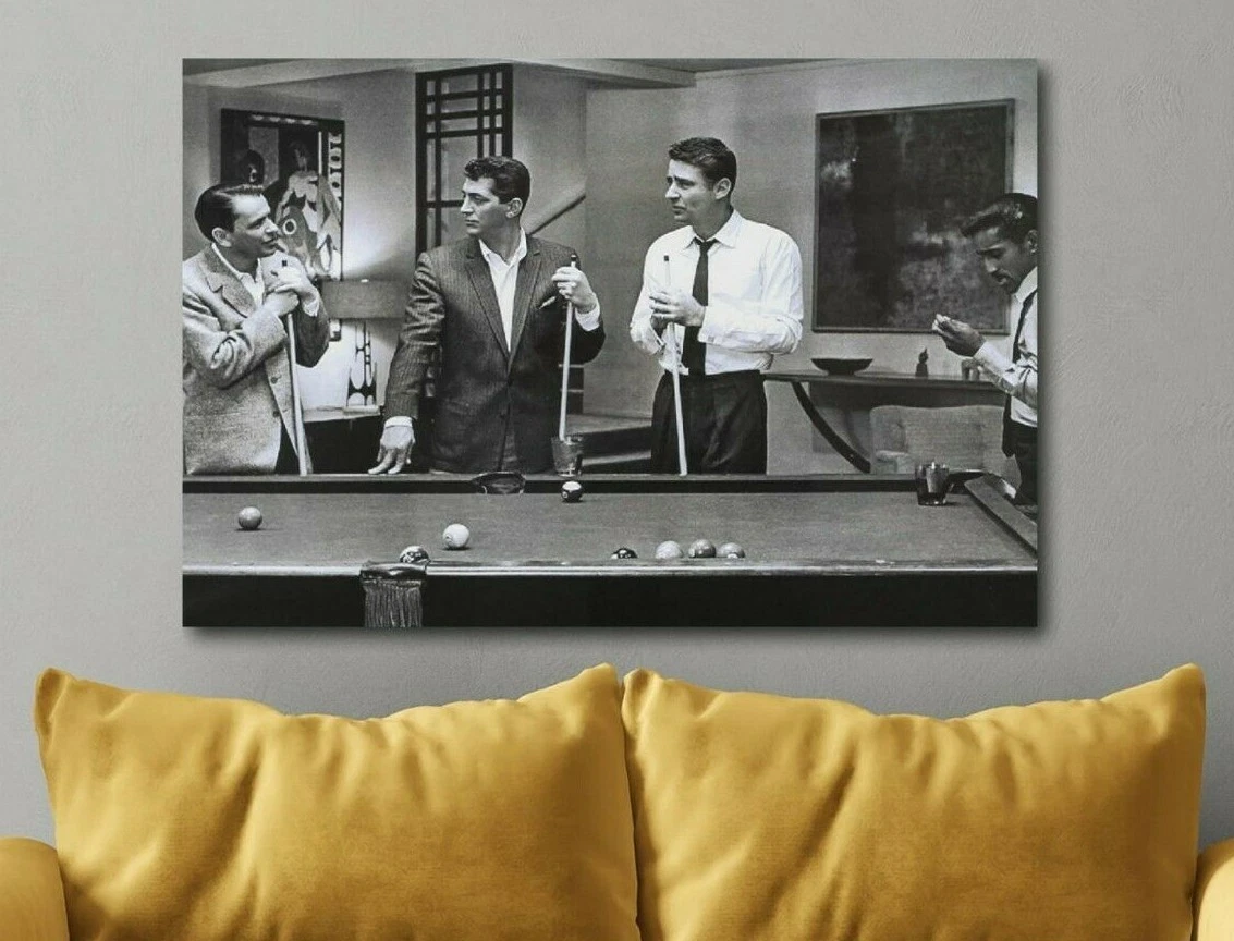 The Rat Pack Playing Pool Canvas Wall Art Framed Scene Decor