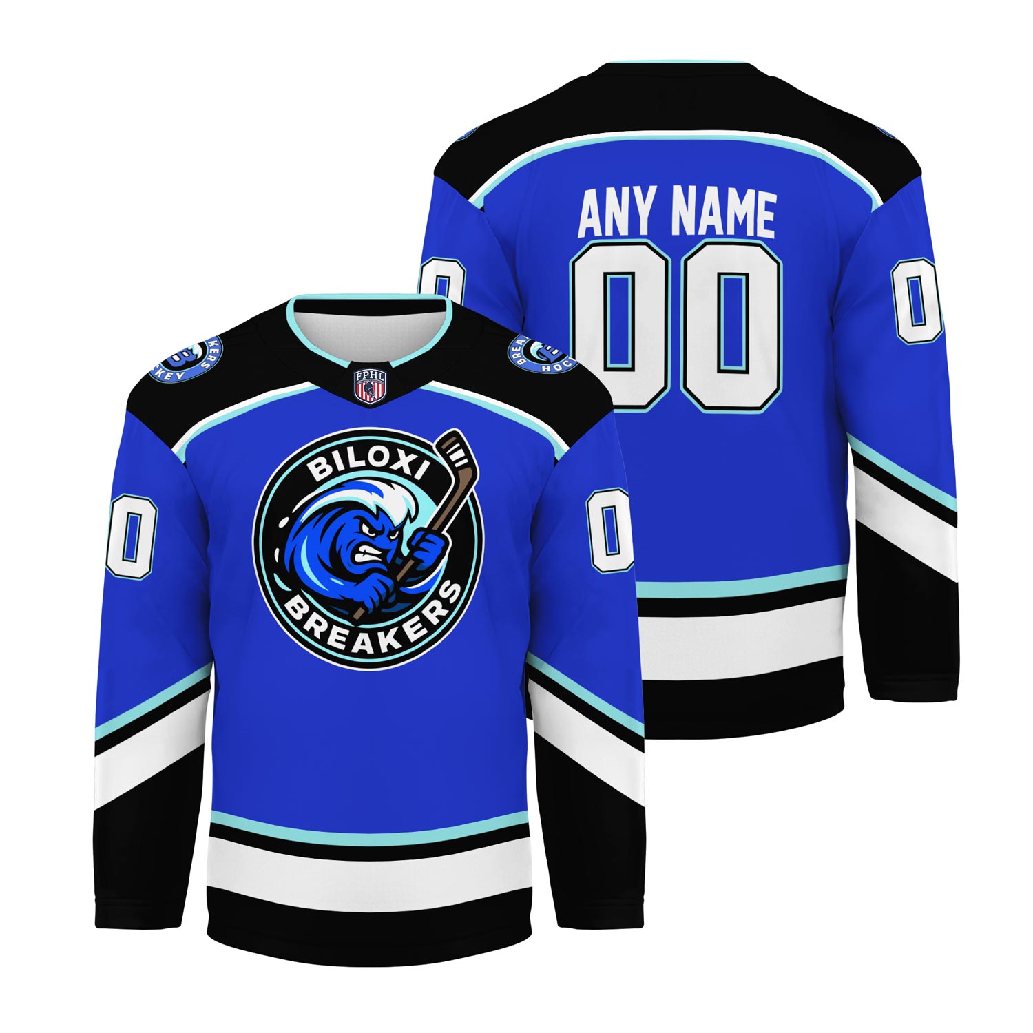 Personalized Biloxi Breakers Blue Hockey Shirt Men's Fan Gear Christmas Gift