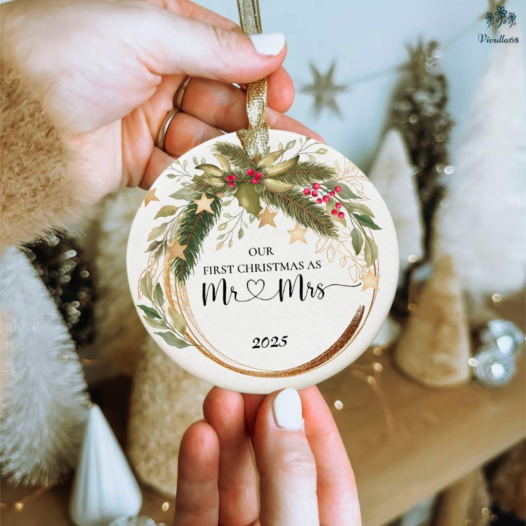 Our First Christmas as Mr and Mrs 2025 Ornament, Newlywed Christmas Tree Decoration 2025