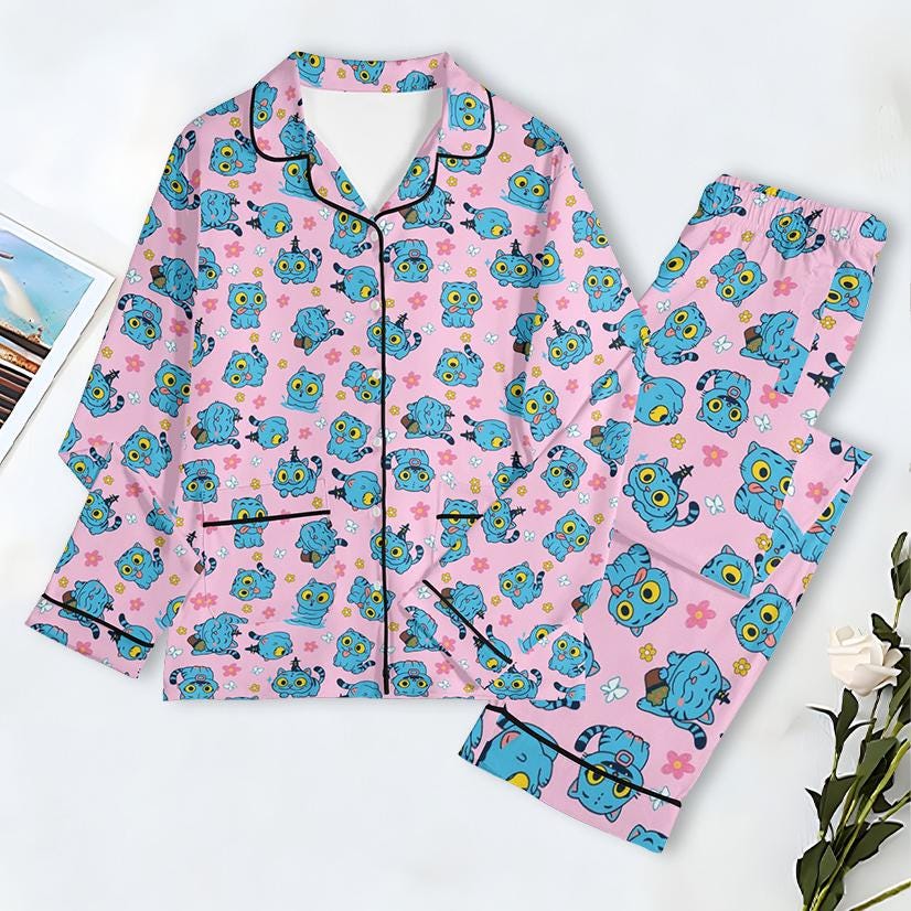 Derpy Tiger Pajama Set, Demon Hunters Pajama Set, Kpop Demon Hunters Pajamas, Music Sleepwear, Kpop Hunters Pajama Set, Huntrix Fan Gift