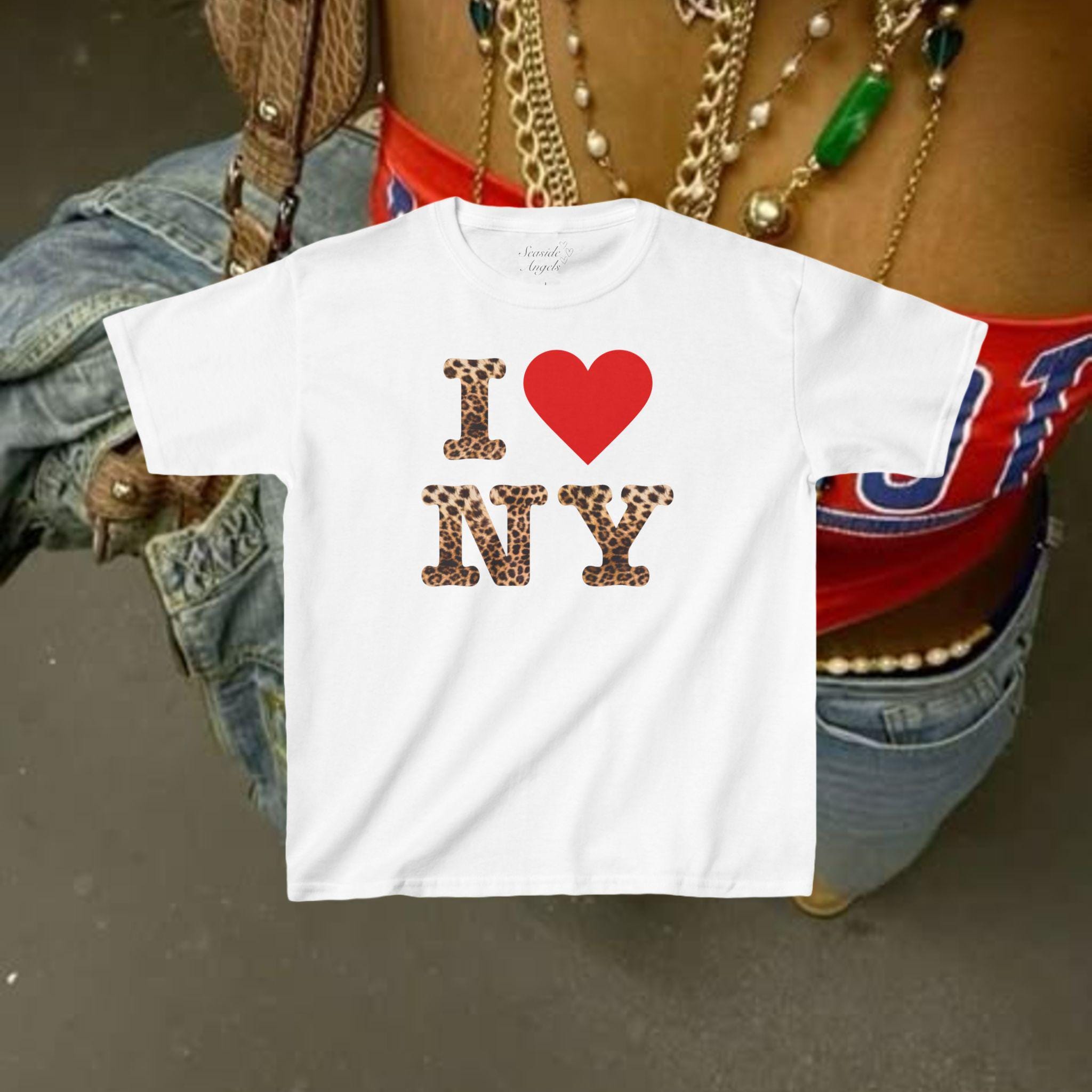 Y2K Leopard Print New York Baby Tee, I Luv NY Baby Tee, Trending Pinterest Aesthetic Baby Tee