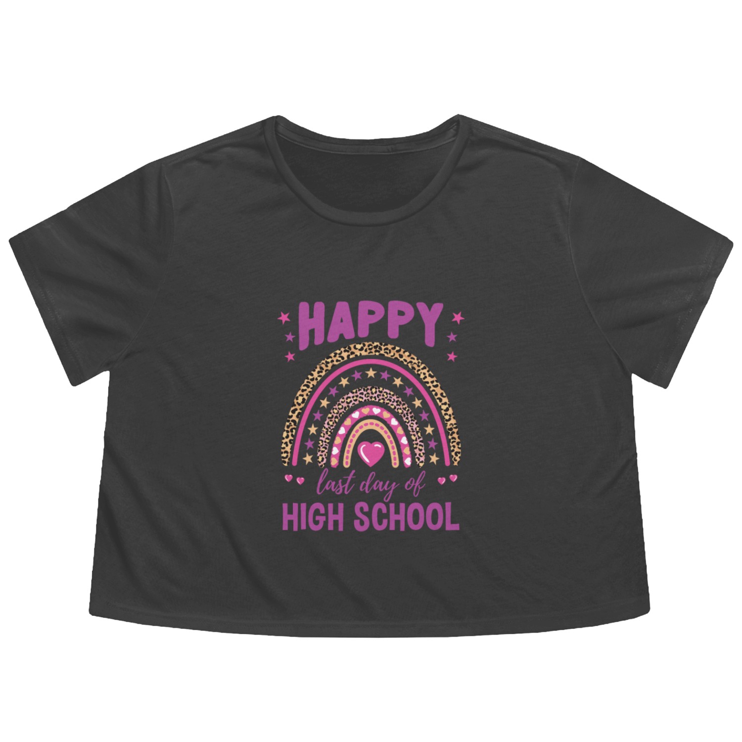 Happy Last Day Of High School Leopard Rainbow Flowy Cropped Tees